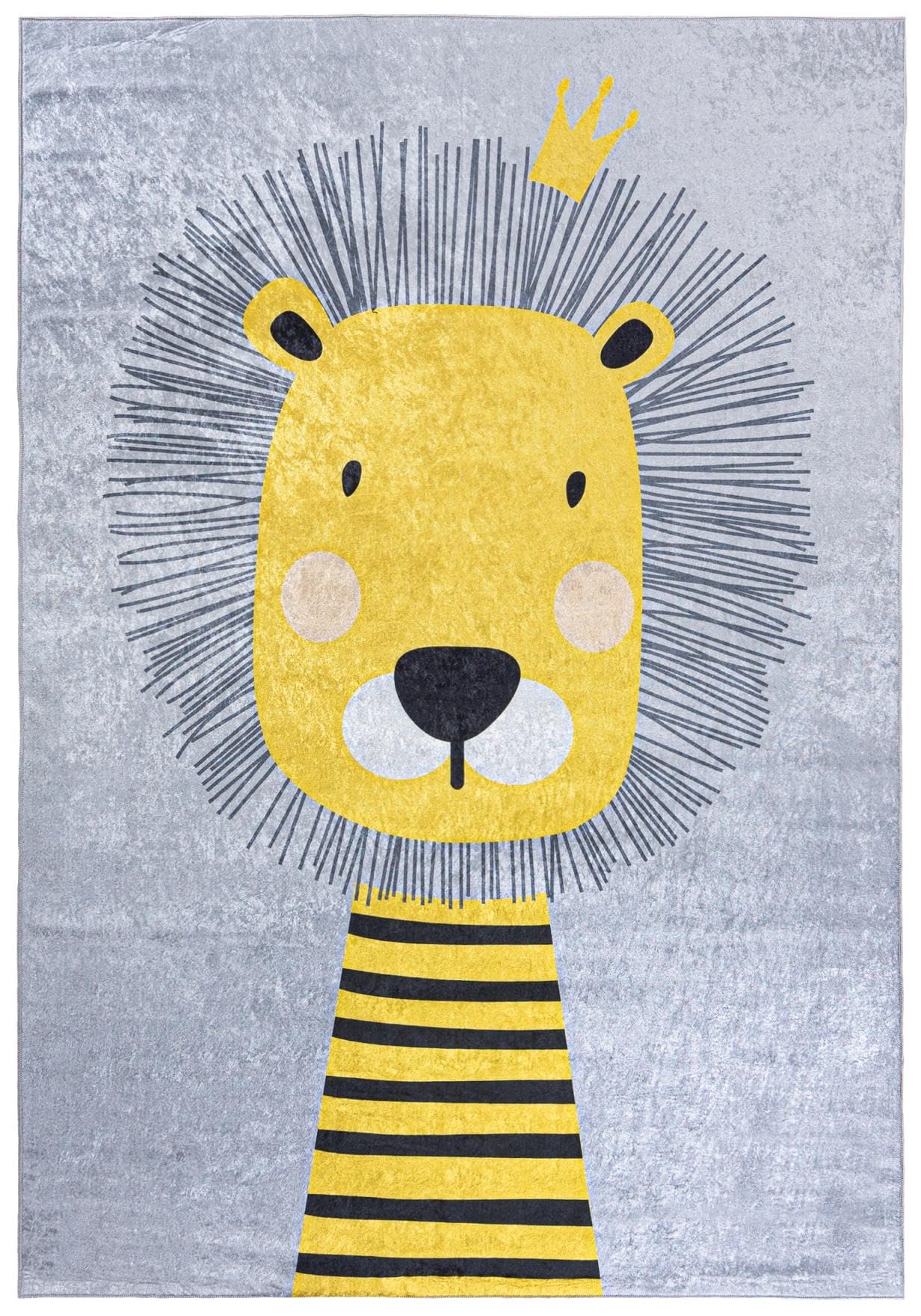 Mazovia Tappeto Salotto - Tapeto Stampato Pelo Corto - Morbido Tappeto Camera da Letto - Antiscivolo Tapeto EMMA - Tappeto Bambini Motivo Leone - Grigio Giallo 80x150cm