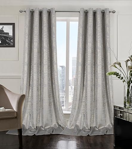 Miniatura 10 de Cortinas Alexandra Cole, juego de 2 cortinas de terciopelo suave, de lujo, para oscurecer la habitación, estampado laminado plateado, cortinas para