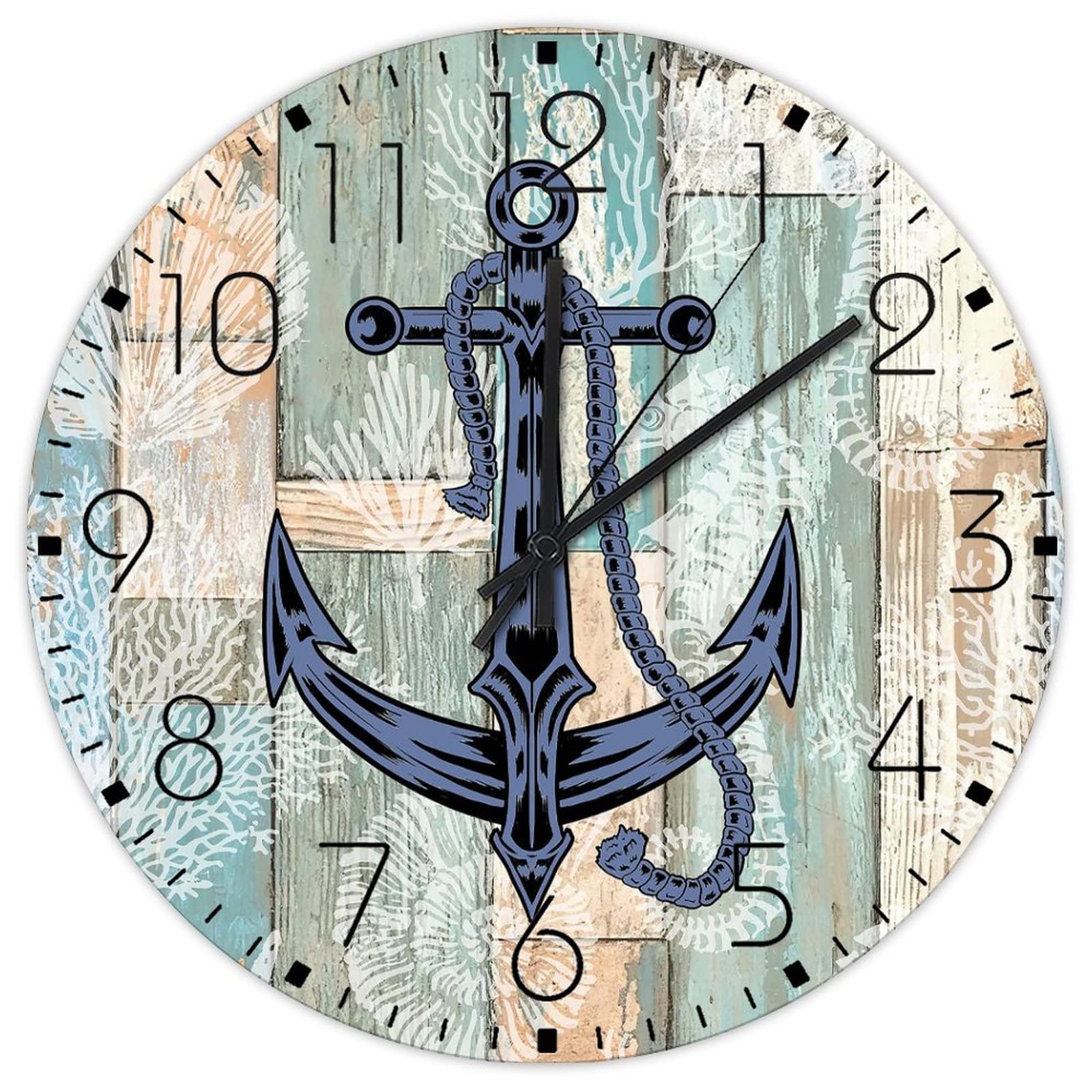 Horloge murale cuisine et chambre enfant ancre nautique bois