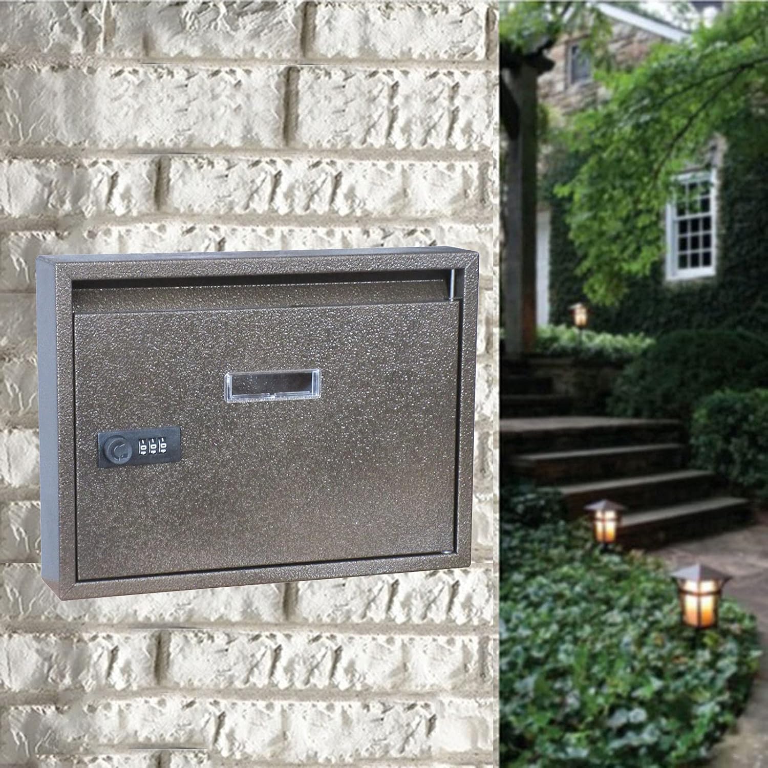 Mailbox Wall Mounted Post Box Wall Hanging Password Lock Letterboxes for Home Gate Patio Yard (Bronze)
