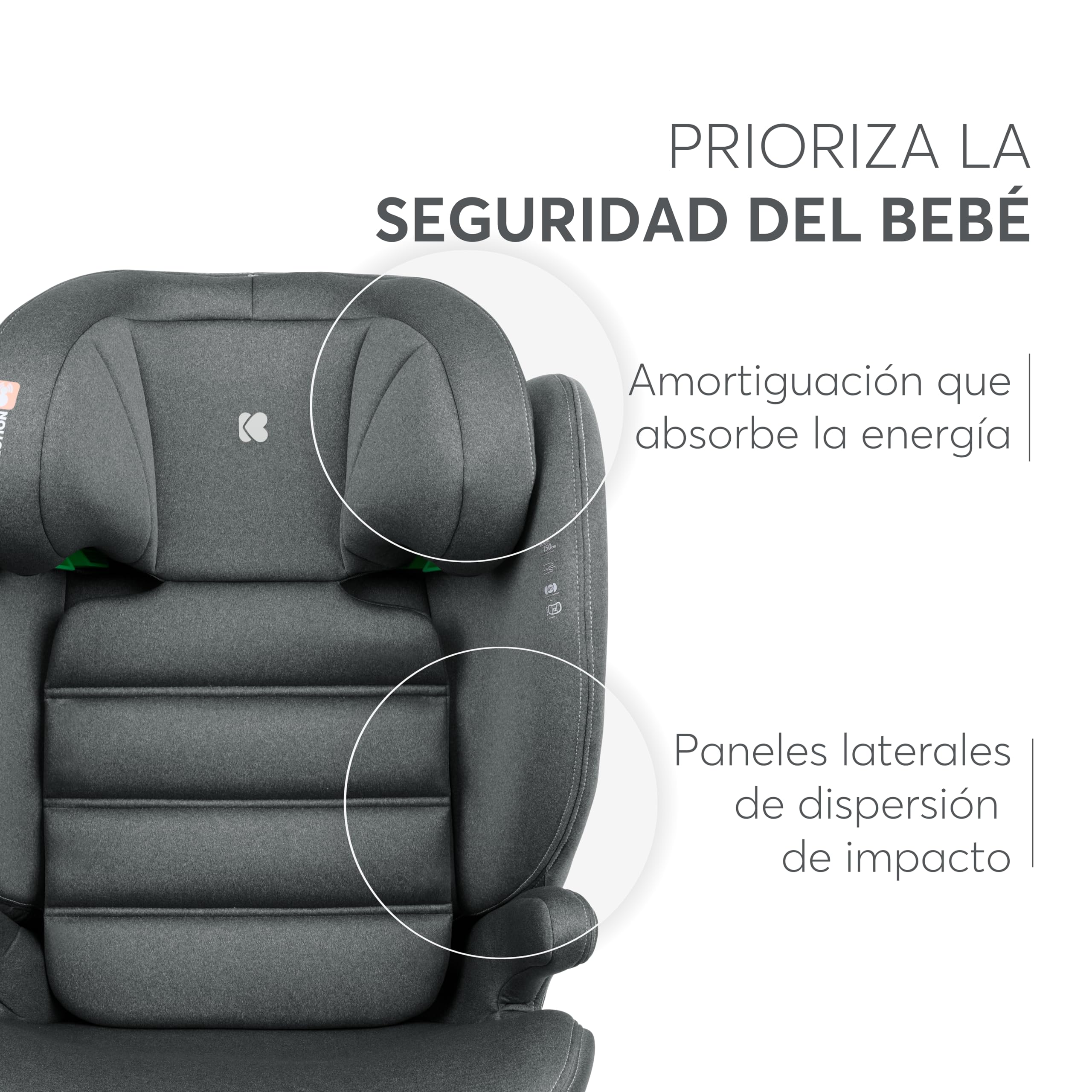 KikkaBoo Silla Coche Grupo 2-3 ISOFIX (15-36 kg) i-TRACK, Protección SPS Lateral, i-Size, 12 Posiciones Reposacabezas, Cadeira Auto Infantil, Gris