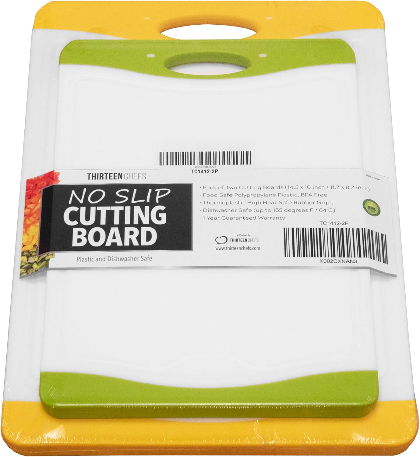 Thirteen Chefs NonSlip Plastic Cutting Board Set, Large 14x10 and