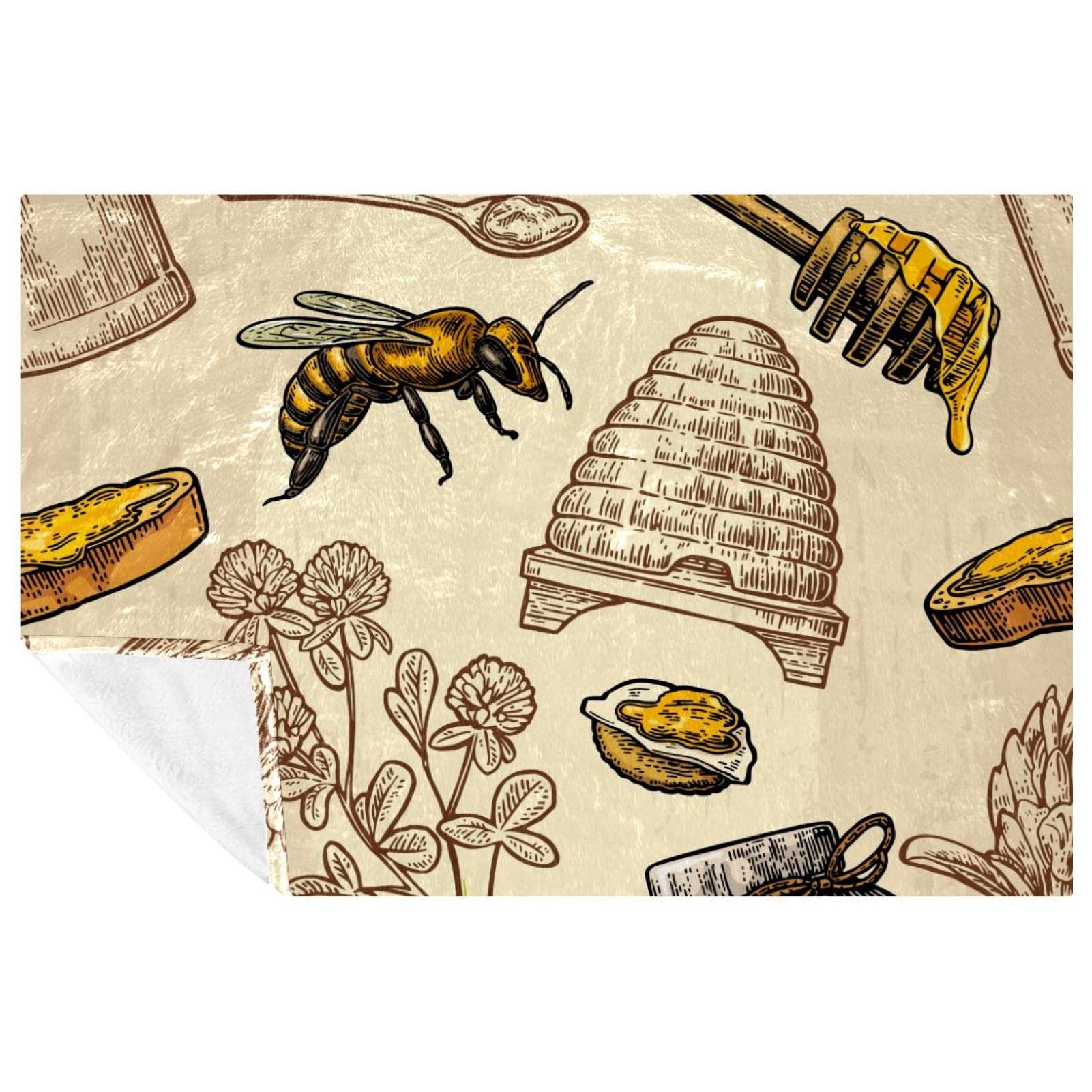 Couverture douce idéale pour pique-nique, camping et plage - Plaid Honey Bee Hive