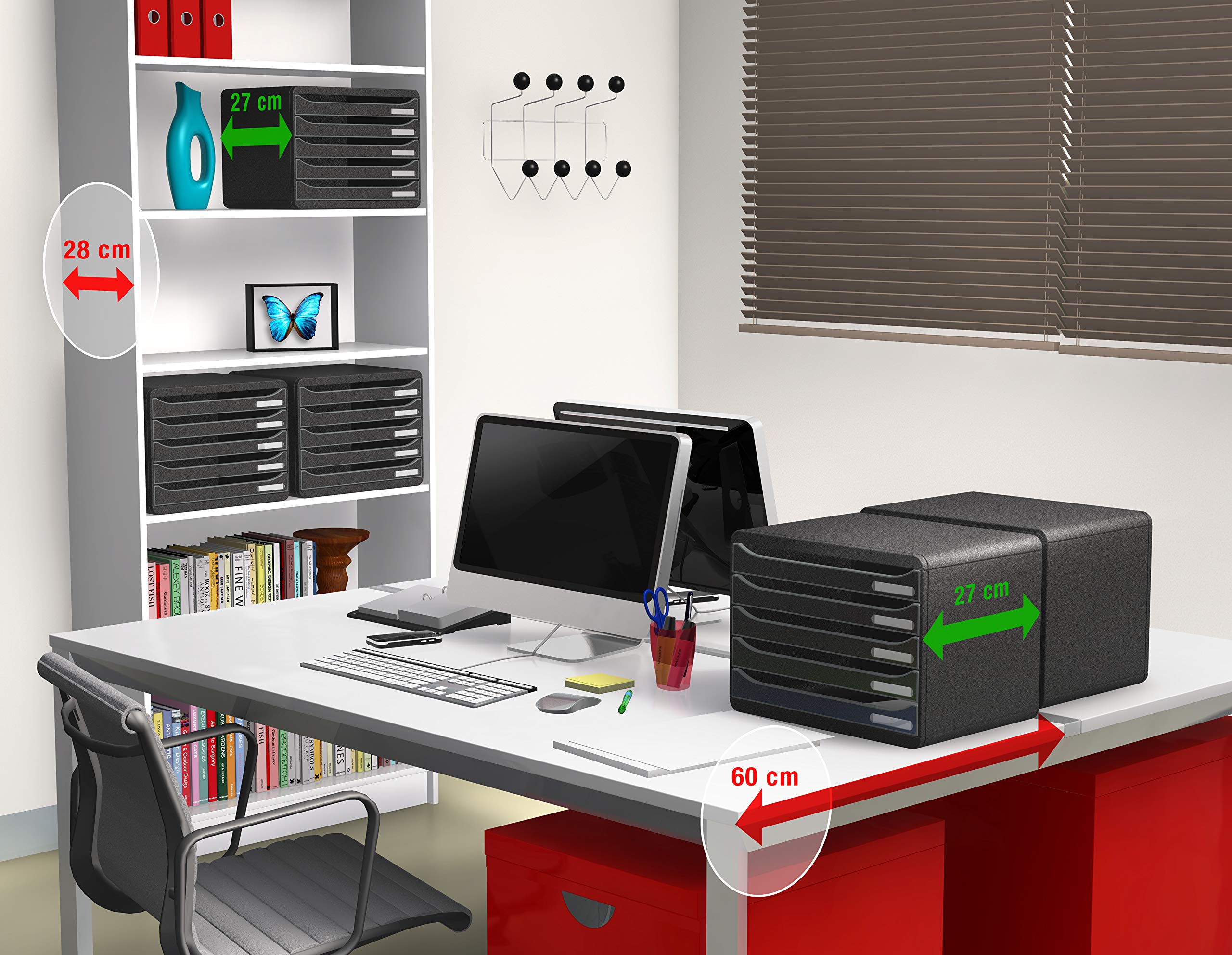 Exacompta 315714D - Clasificador individual para documentos A4 + - 270x355x271 mm - HORIZON - Negro/multicolor