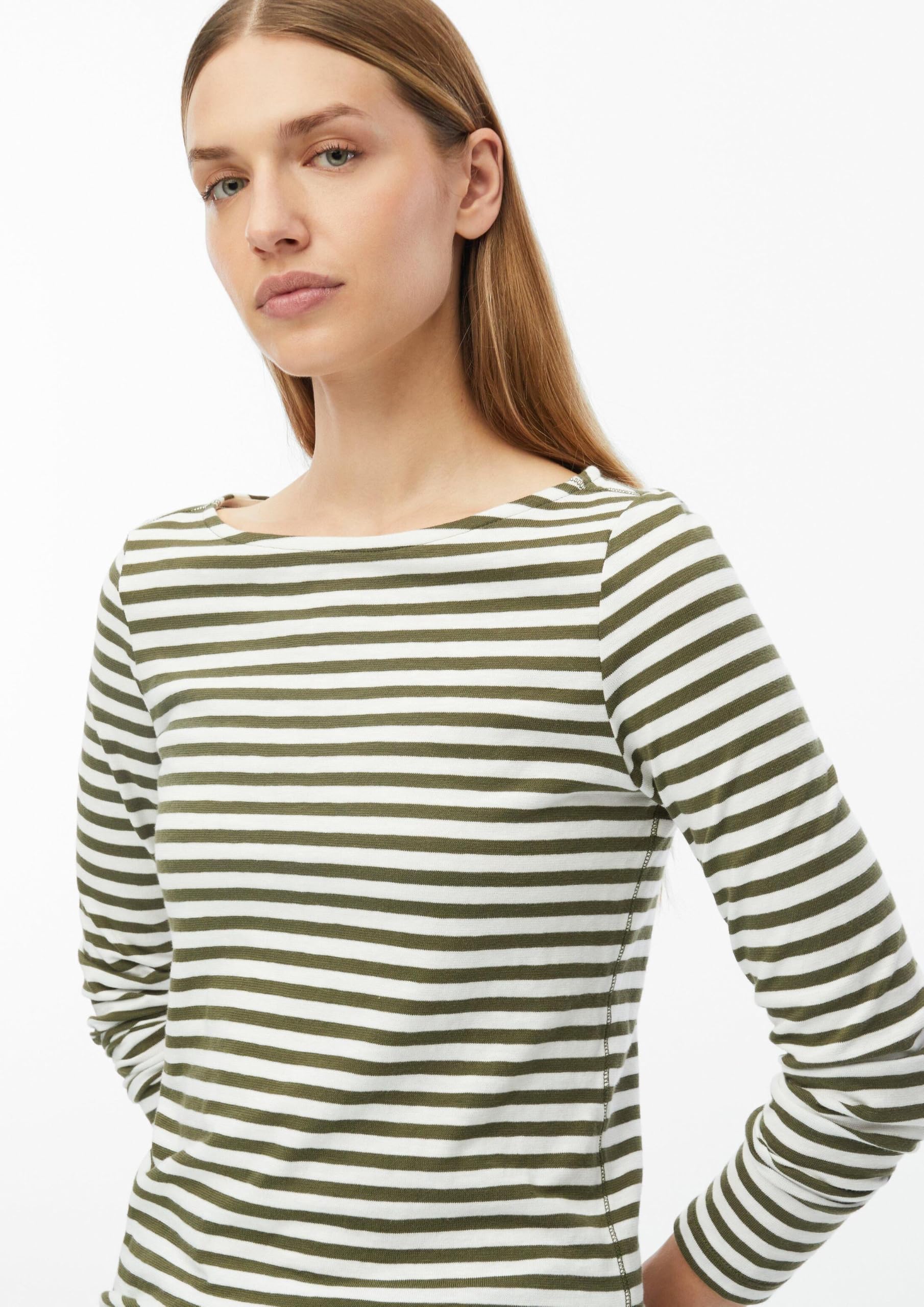 s.Oliver Bernd freier GmbH & co. kg/s.Oliver 2182446 - Camiseta de Manga Larga para Mujer, diseño de Rayas, Caqui Stripes, 48