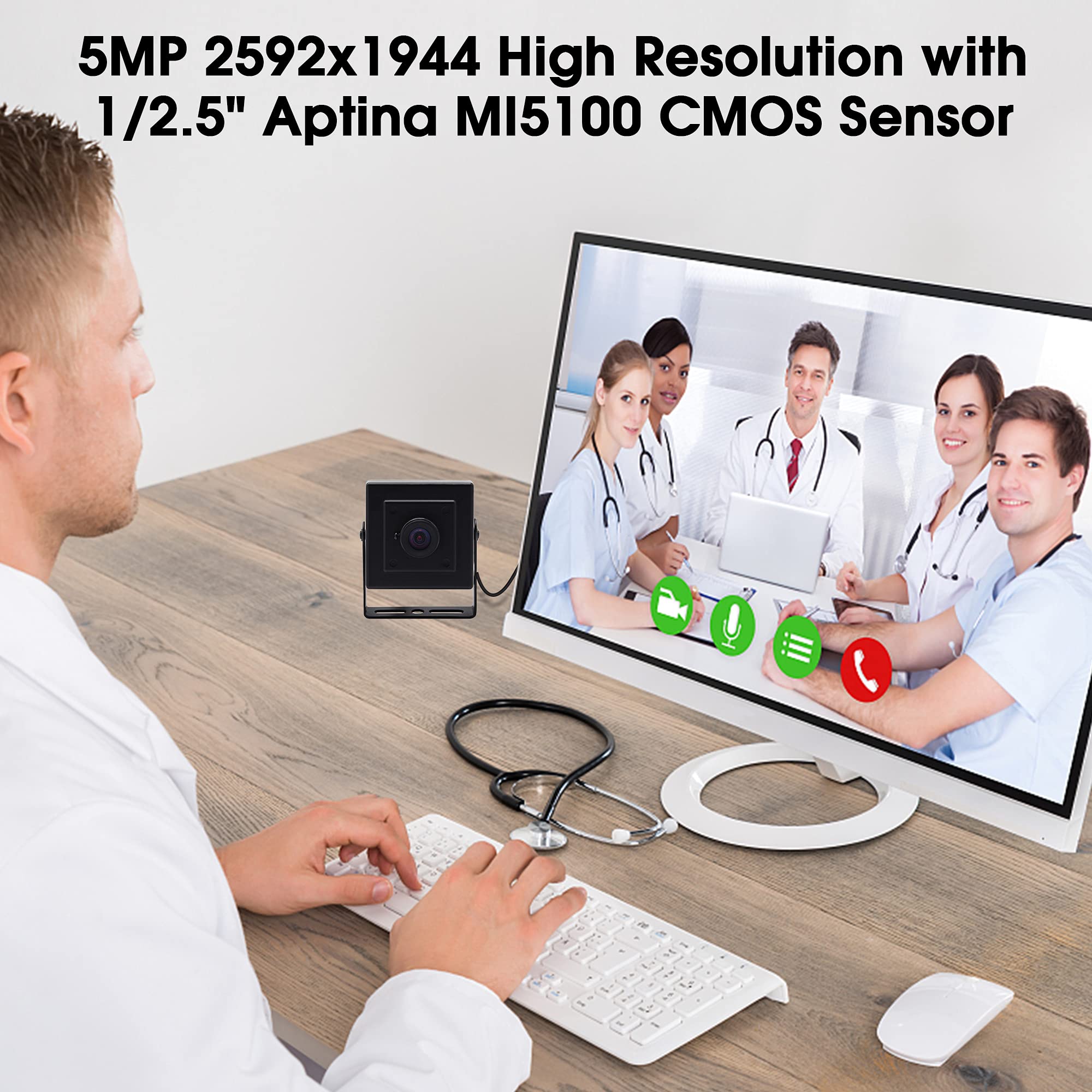 Svpro Aptina MI5100 CMOS - Cámara web (5 megapíxeles, HD, 2592 x 1944, con carcasa metálica, cámara web portátil USB, 100 grados, sin distorsión, UVC OTG)