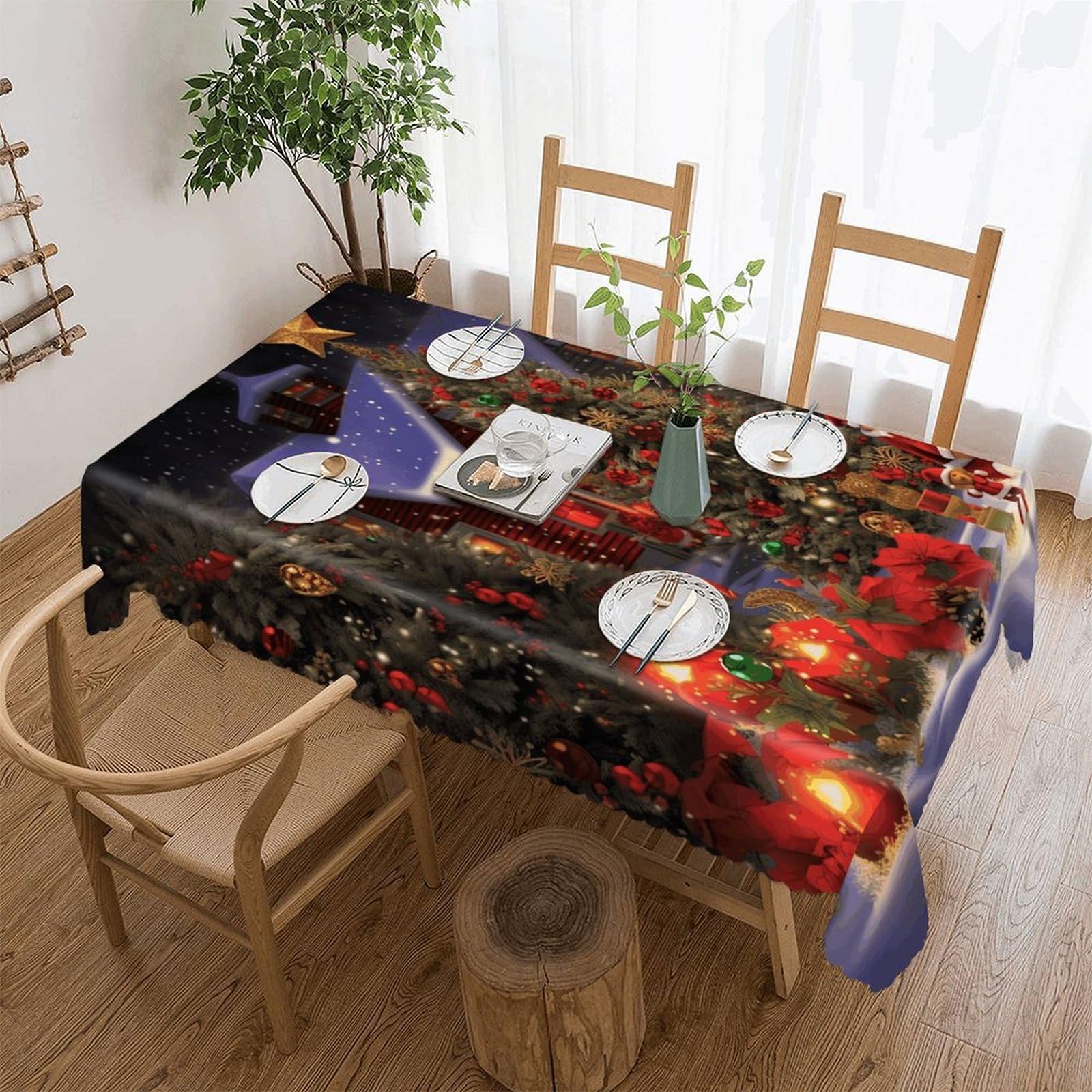 FekiLoot Christmas Cheer Tablecloths for Rectangle Tables Wipeable Spillproof Polyester Table Cloth Wrinkle Free Farmhouse Dining Tables Cover Elegant Vintage Decor Tablecover