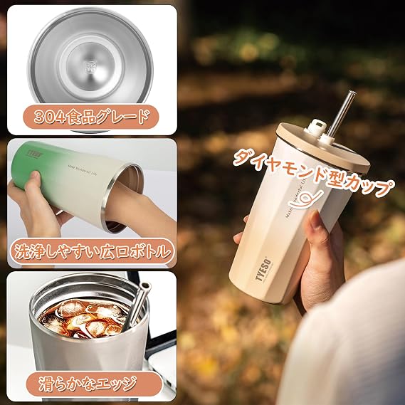 TYESO Tumbler with Straw, Stainless Steel, Wide Mouth, Vacuum Insulated, Home Office Outdoor, Multi-Color, Keeps Hot and Cold, with Lid, 600ml, Large Capacity, for Girls and Boys