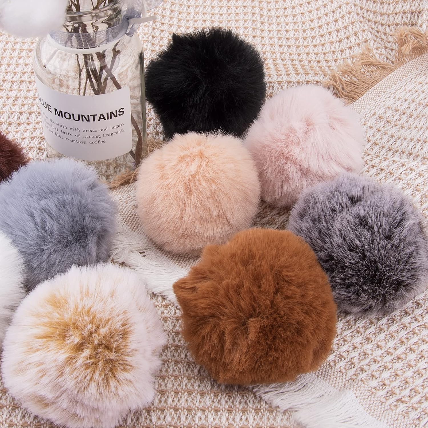 BQTQ 36 Pieces Faux Rabbit Fur Pom Pom Balls with Elastic Loop DIY Fluffy Pom Pom for Hats Beanie Shoes Scarves Gloves Bags Accessories(18 Soft Colors, 2 Pcs Each Color) - Image 7