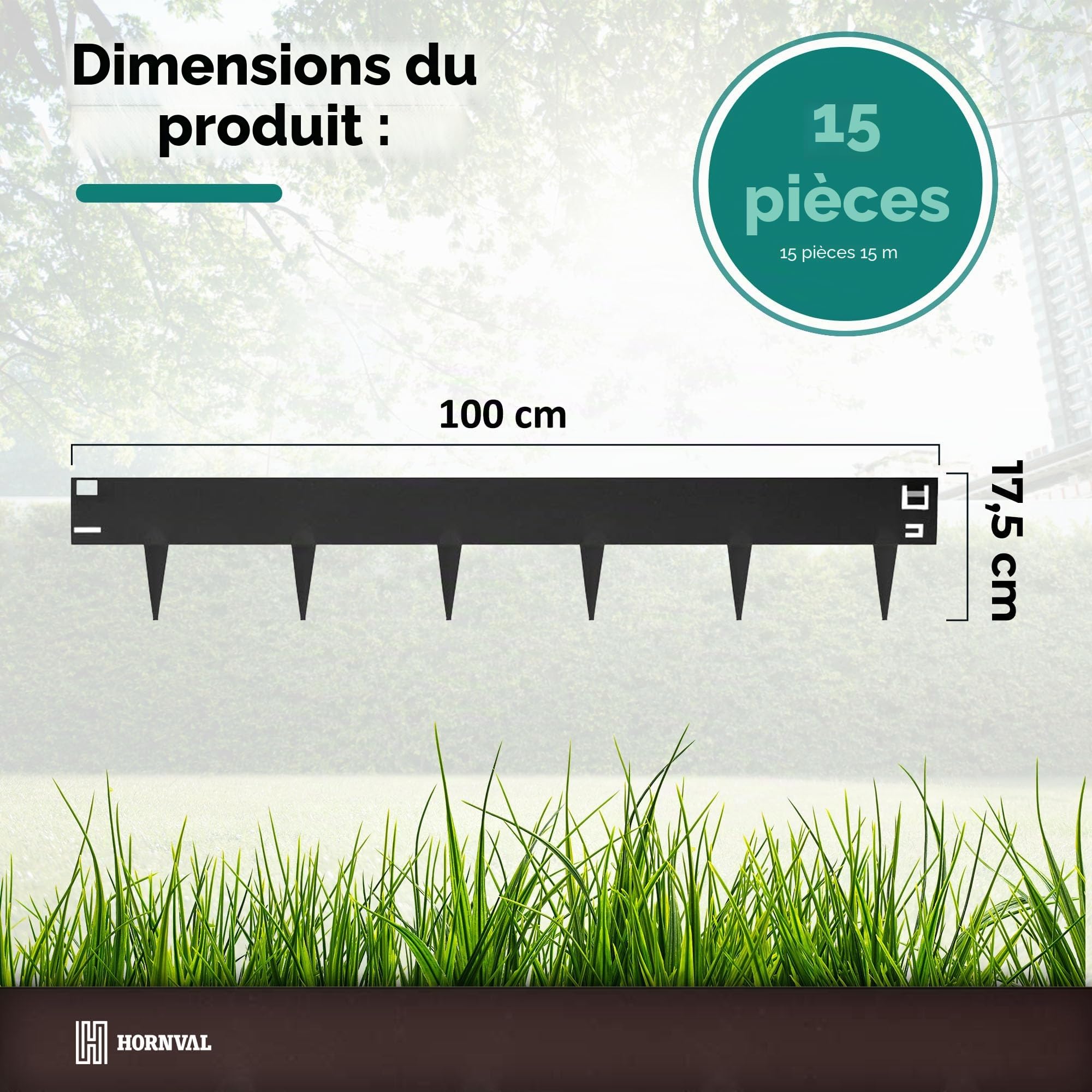 Bordure de Parterre en métal avec épines | 100 x 17,5 cm, Bordure de pelouse en métal, 15 pièces dans l'emballage, Bordure de Jardin en Bronze Mat