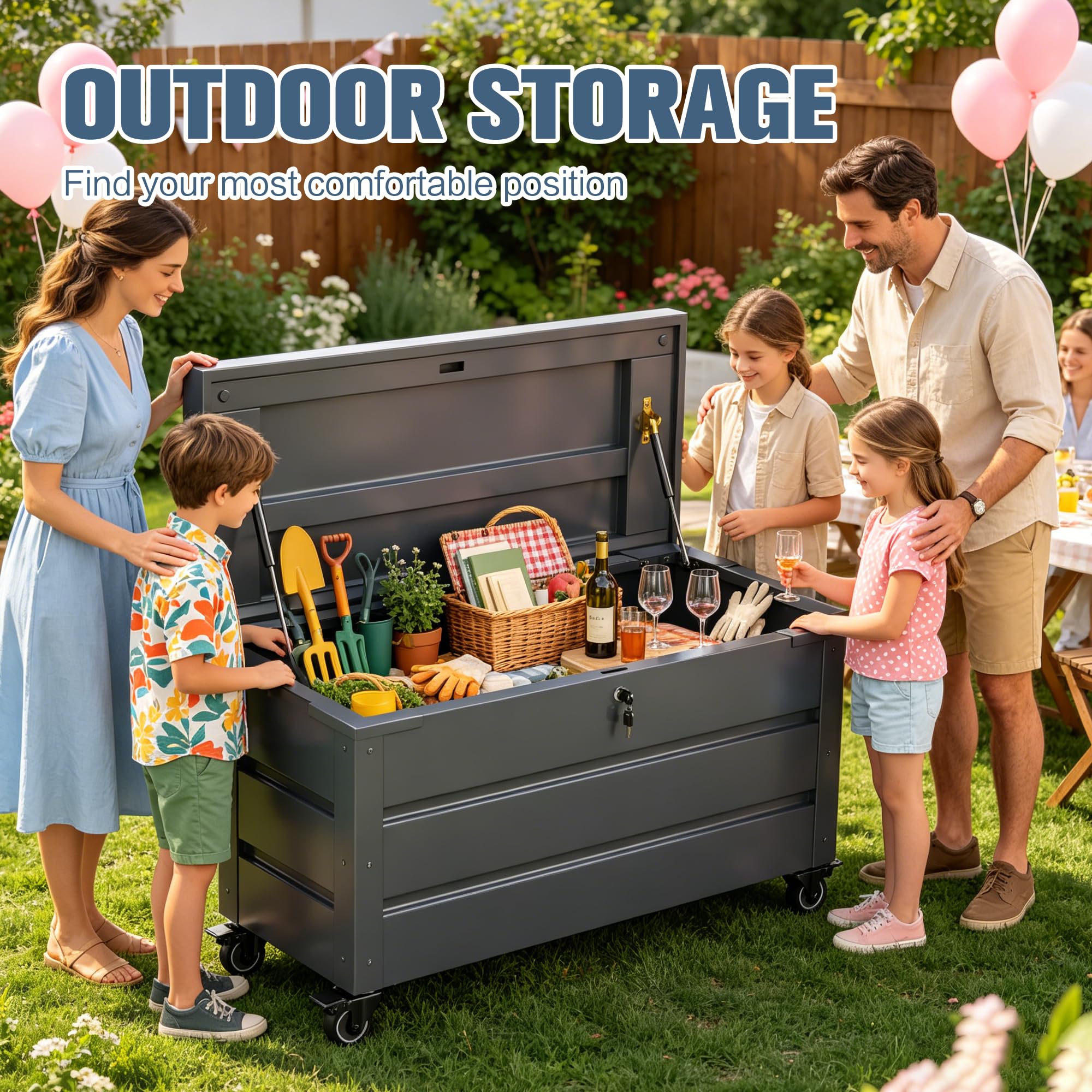 Gartenbox aus Metall mit Rädern und Schlössern 656L | Outdoor Kissenbox für den Garten mit Rostfeste Beschichtung | Outdoor Aufbewahrungsbox/Auflagenbox wasserdicht für Kissen - 158x63x66cm