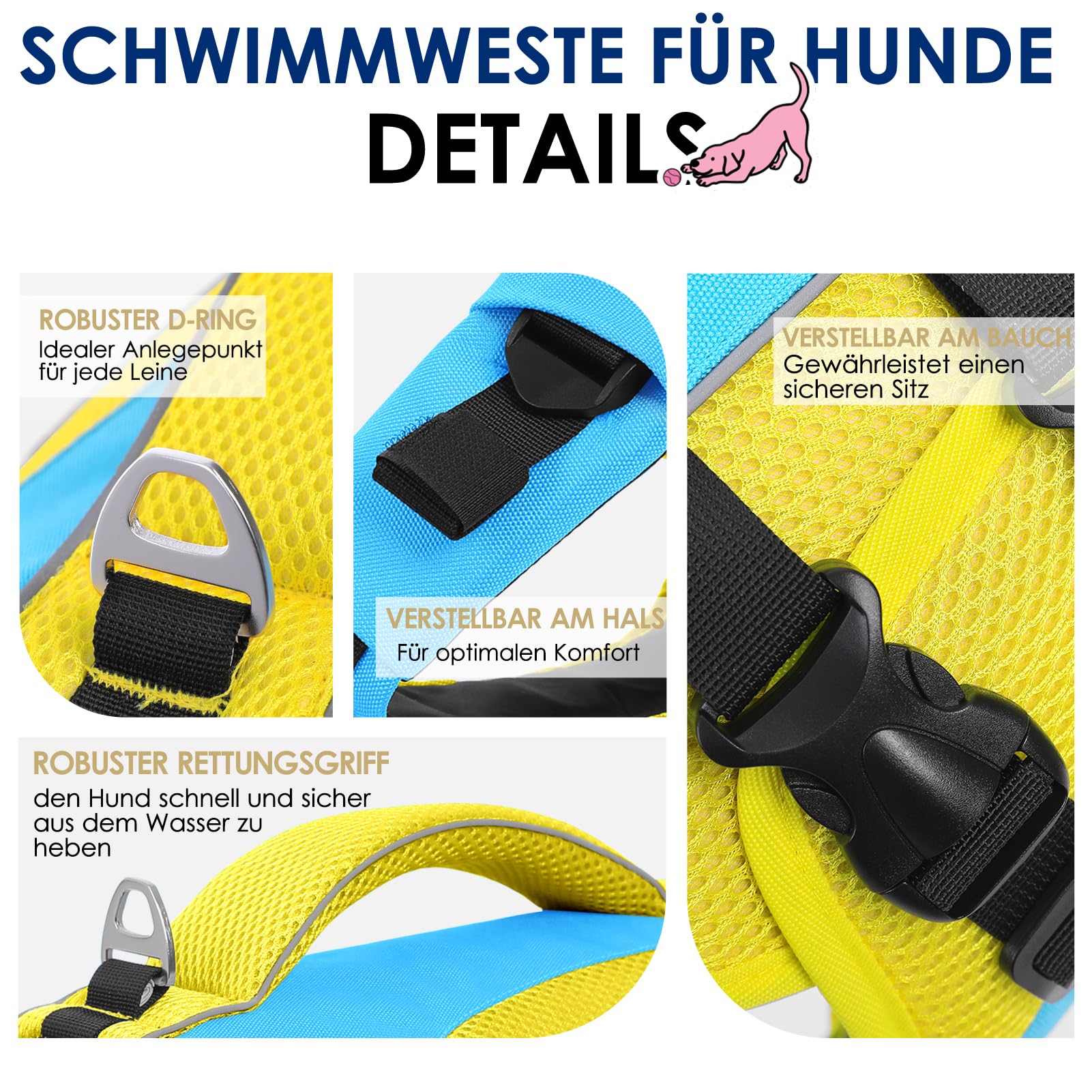 AOFITEE Schwimmweste Hund Klein, Verstellbar & Ripstop Hund Rettungsweste mit Rettungsgrif, Sicher Reflektierende Hunde Schwimmweste Hoher Auftrieb Hundeschwimmweste Kleine Hunde, Blau, S