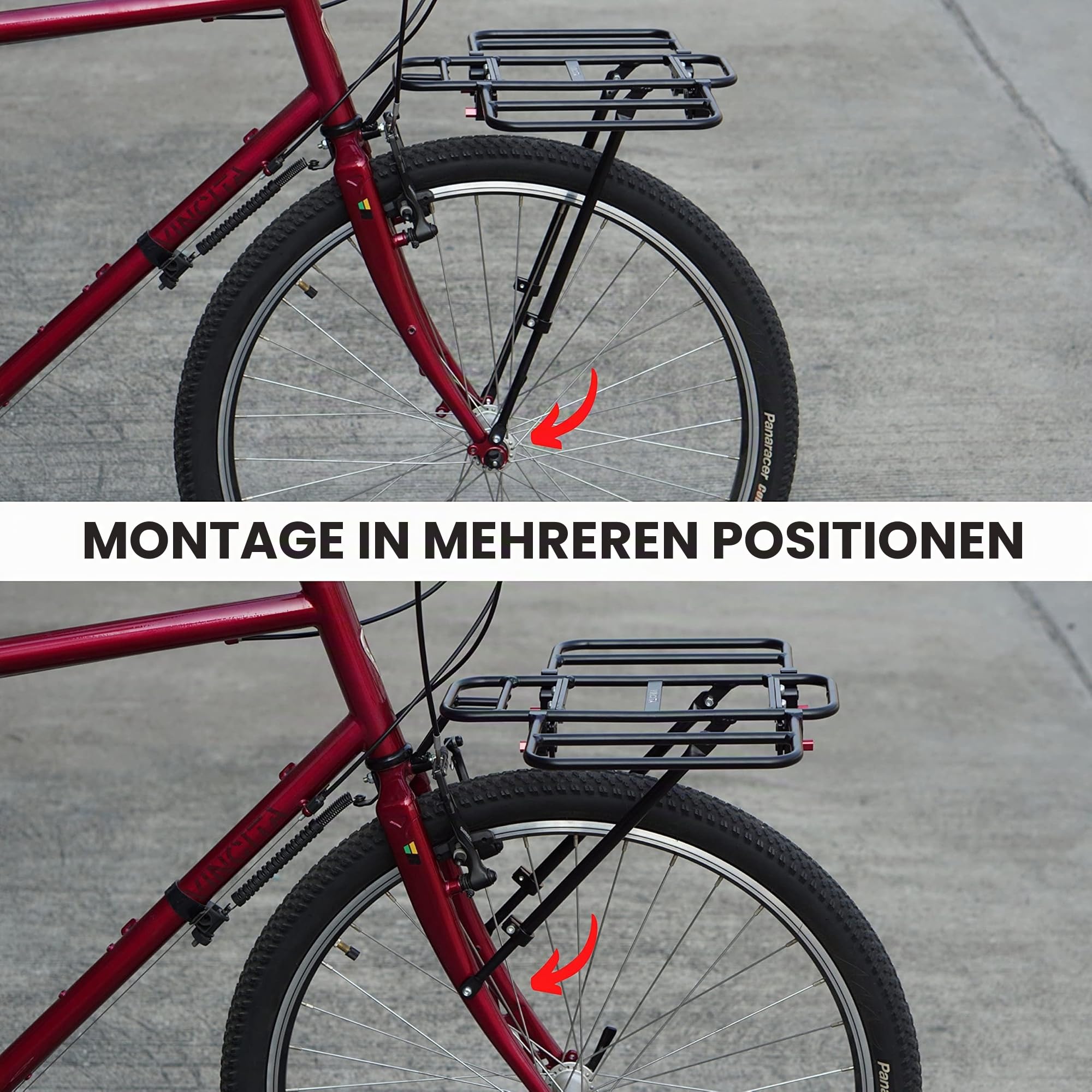 Vincita Fahrrad Frontgepäckträger, mit erweiterbarem Flügel für Rahmengrößen von 26 Zoll bis 29 Zoll, Schwarz, R, maximale Belastung von 22 LB – Fahrrad Gepäckträger