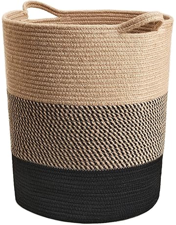 Alby Large Jute Rope Basket - Tall Laundry Basket Hamper for Dirty Clothes Woven Jute Storage Basket for Blanket in Living Room Toy Basket for Nursery Storage, (10 x 8 inch. (Beige Mix))
