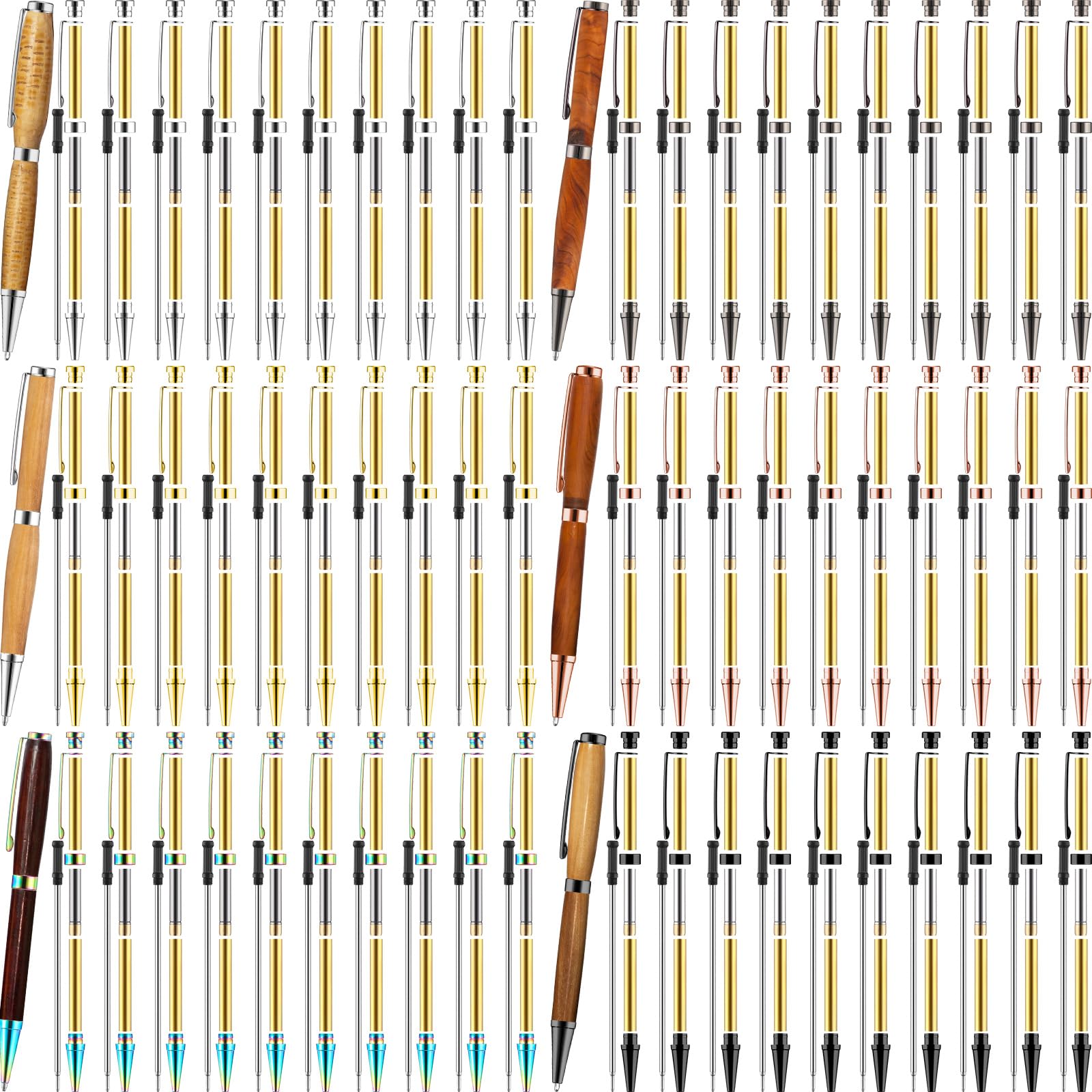Colarr 60 Pack Woodturning Pen Kits, 7mm Slimline Pen Kit Bulk with Refills, DIY Starter Starter Package Woodturning Project for Beginners Crafts