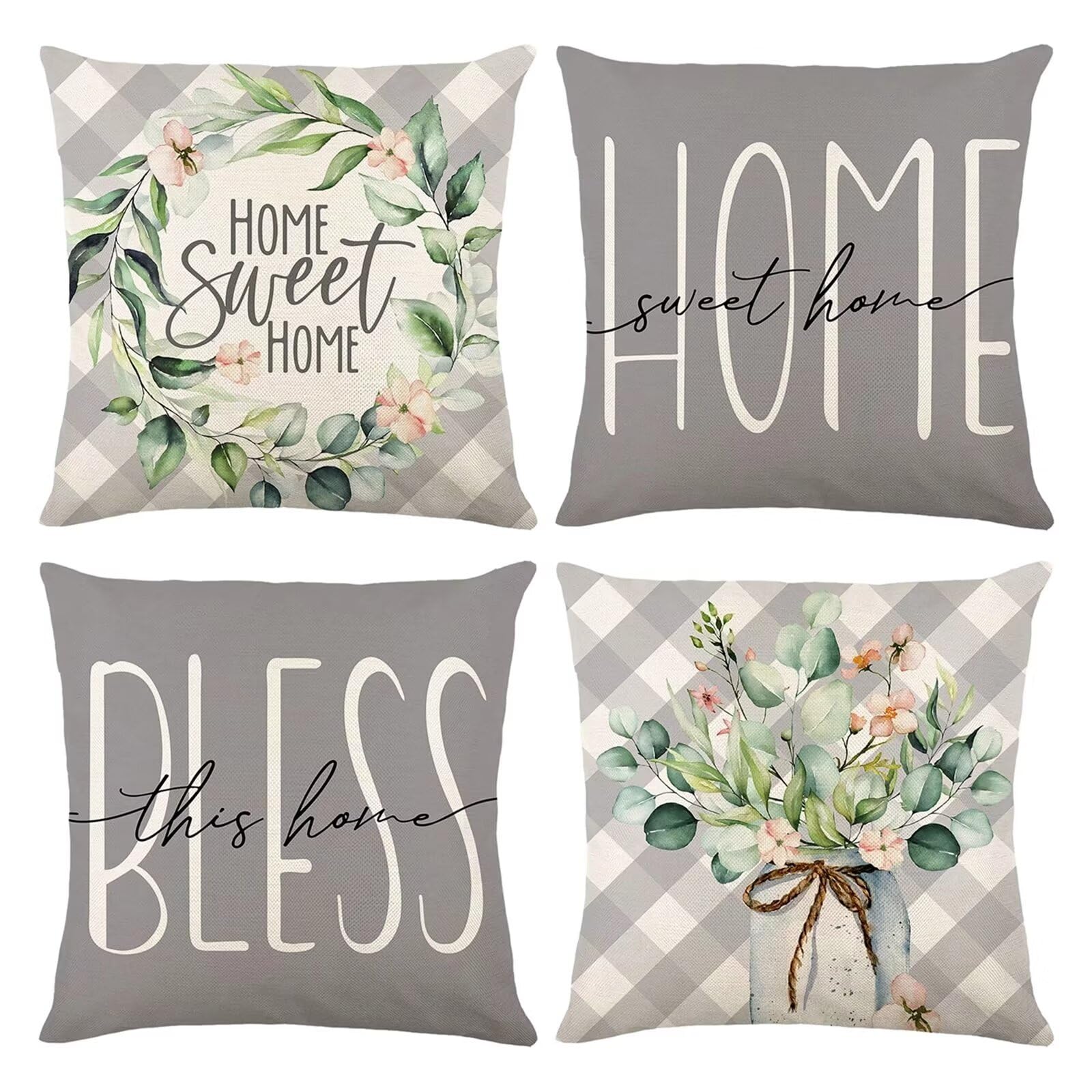 Juego de 4 Gris claro Moderno Fundas de Cojines,moderno Cojines Decoracion Impermeable 45x45cm,Otoño Fundas Cojín suave Decorativas,Sofá Sala de Estar Exterior Jardín Cojin,Cremallera Oculta HY-2243