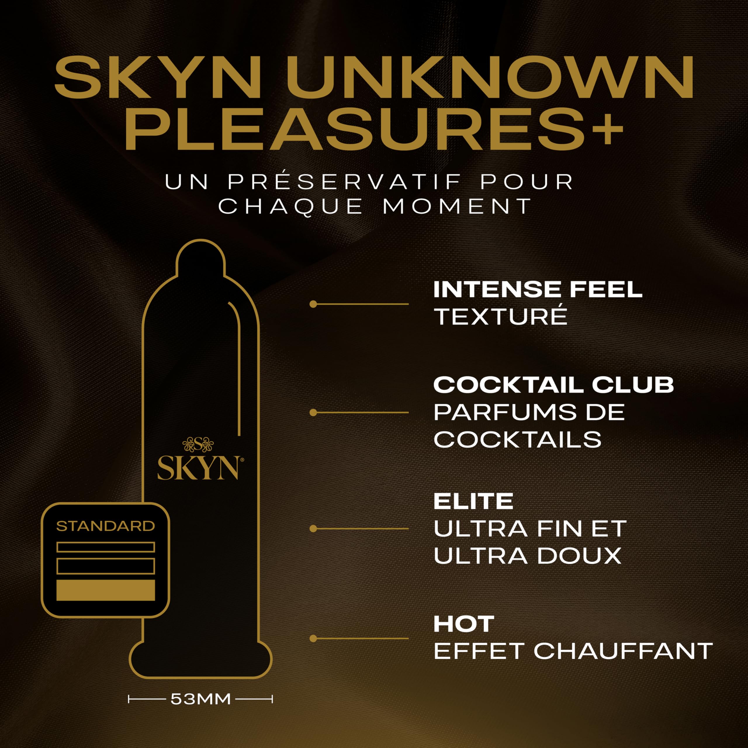SKYN Unknown Pleasures + : Boîte de 42 préservatifs masculins sans latex | 6x texture intensément perlée, 24x goût de cocktails, 6x ultra-fins et ultra-doux, 6x effet chauffant