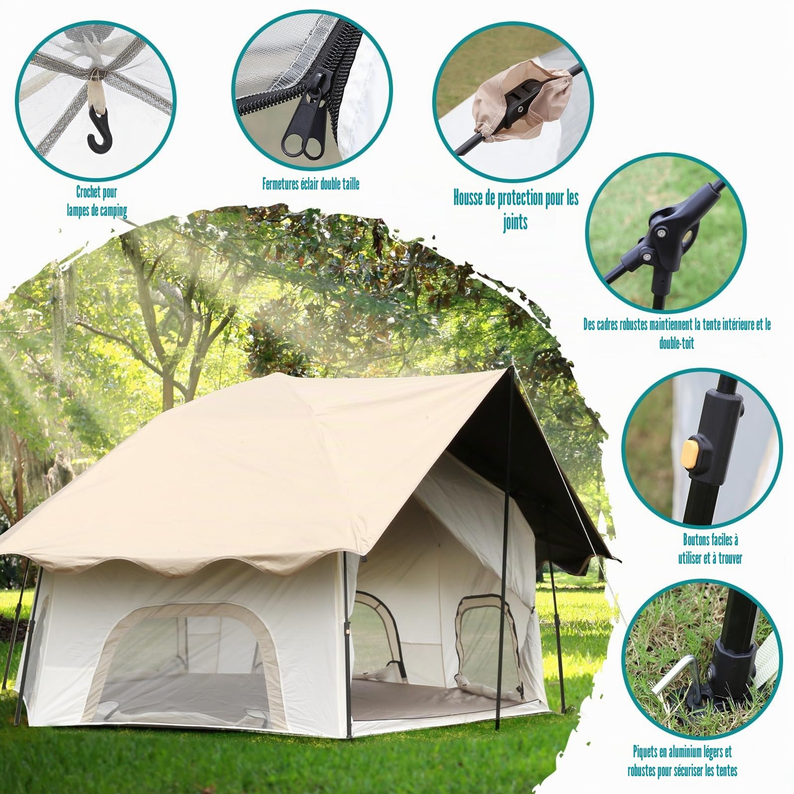 Chihee Tentes de Camping Pop-Up Stand-up Tente familiale avec auvent avec auvent 4 Personnes Tente d'extérieur avec moustiquaire Grande capacité, Imperméable et Coupe-Vent, Installation Facile