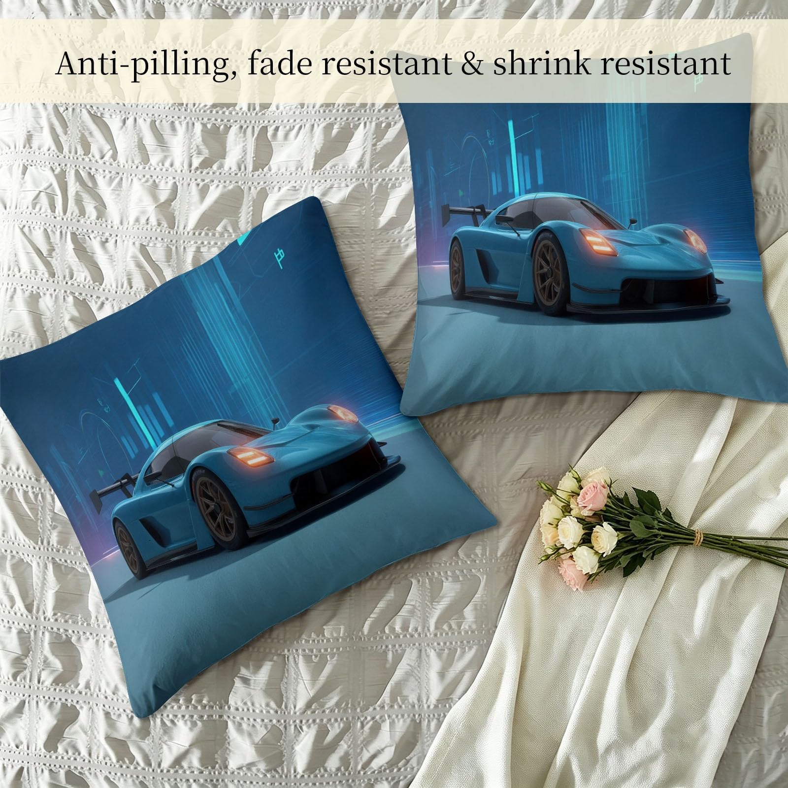 Générique Dynamiczna prędkość kołdra temperowana 140 x 200 cm dla dzieci łóżko jednoosobowe, wszystkie pory roku Ciepła kołdra antyalergiczna, supercar 3D wyścigi samochodowe koc zmywalny bez pokrowca