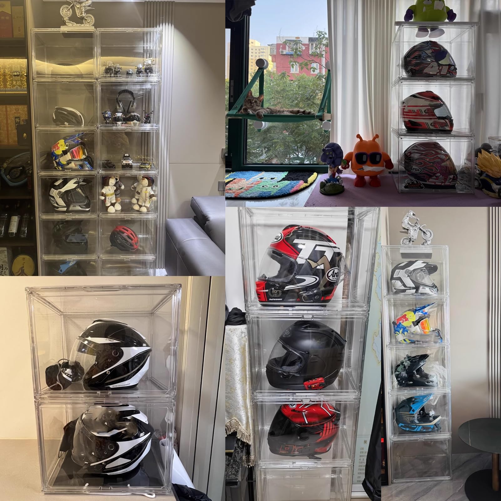 Casco Obra Vitrina de Acrílico Transparente para Cascos de Fútbol Americano, Armarios de Oficina para Guardar Cascos de Seguridad, Armarios de Seguridad contra Incendios(Five Boxes)