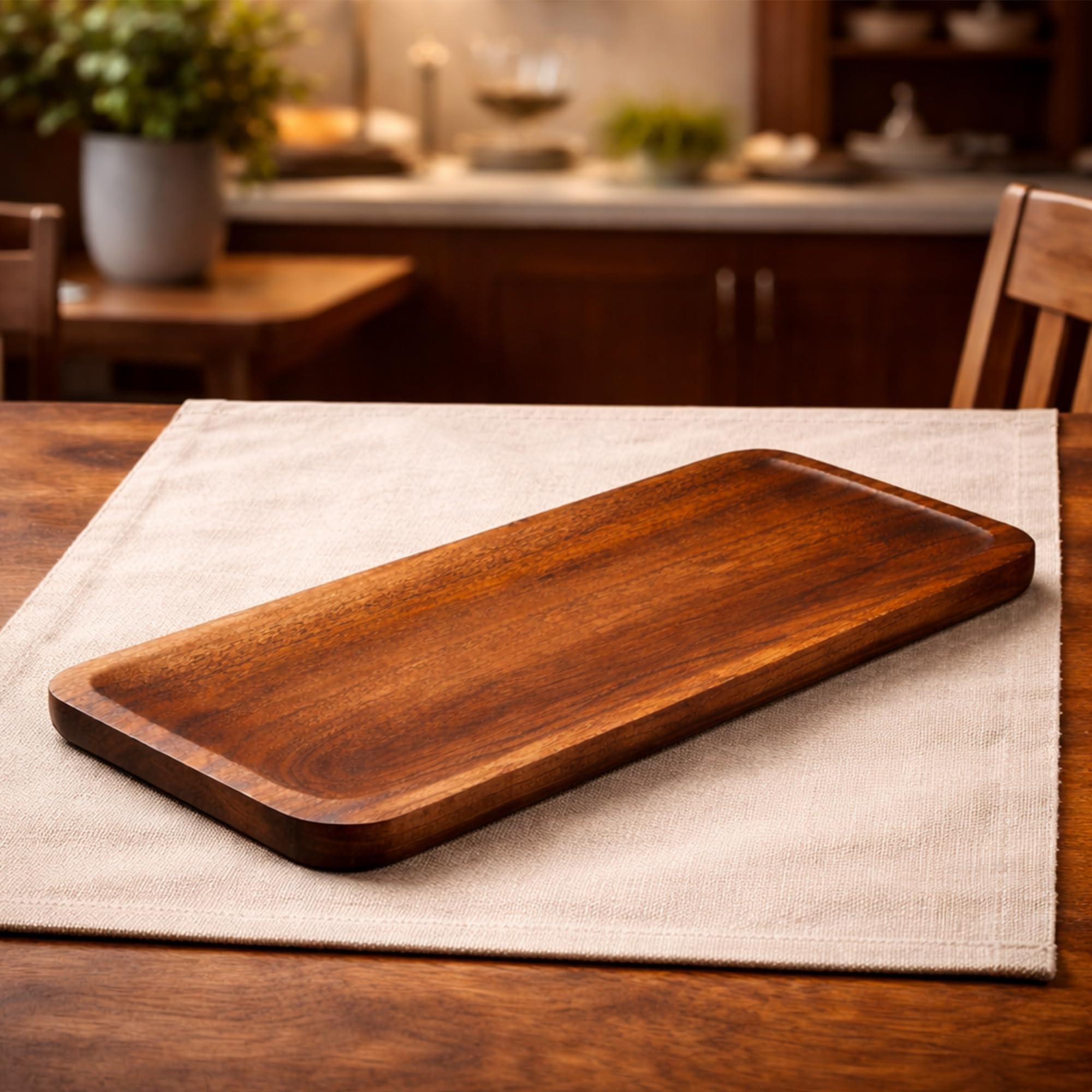 Acago Homes Wooden Serving Platter/Tray (12 x 5 Inch) Multipurpose Serving Tray for Snacks, Fruits, Desserts, and Home Decor