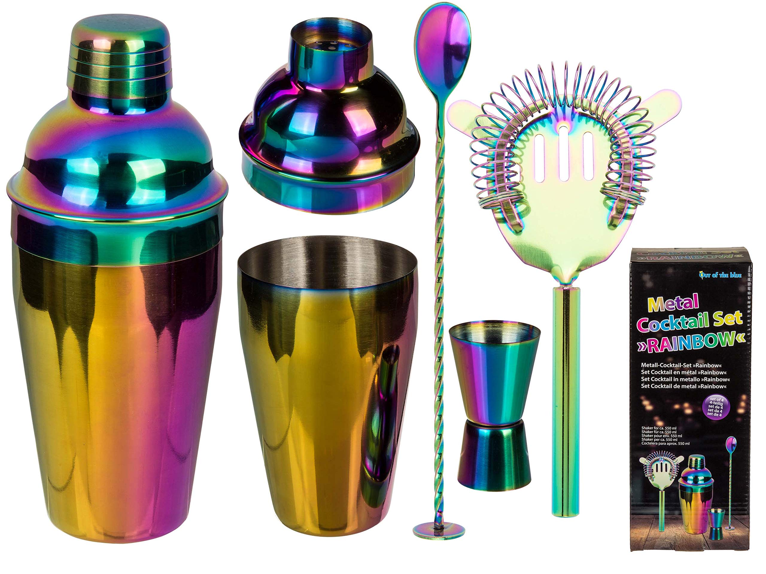 Ww Global Men's Multicolor Ladies Christmas Xmas Birthday Mothers Day Fathers Day Bar Accessory Cocktails Lover Loves Cocktail Making Kit Adults Novelty Rainbow Metal Cocktail Shaker Must Have Present Gift