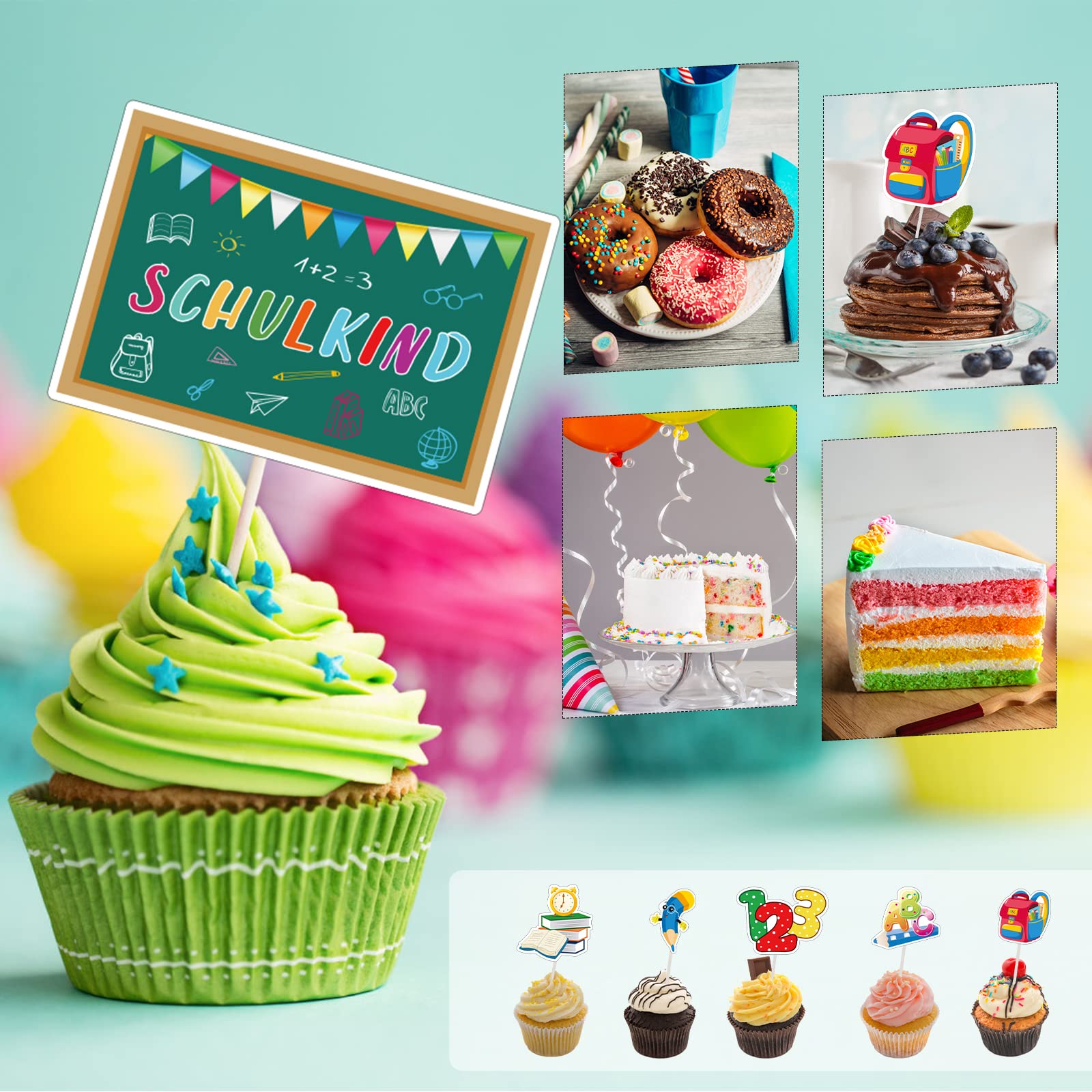 Schulanfang Cupcake Topper Set Mit ABC 123 – Wiederverwendbare Tortendeko Für Einschulungsparty