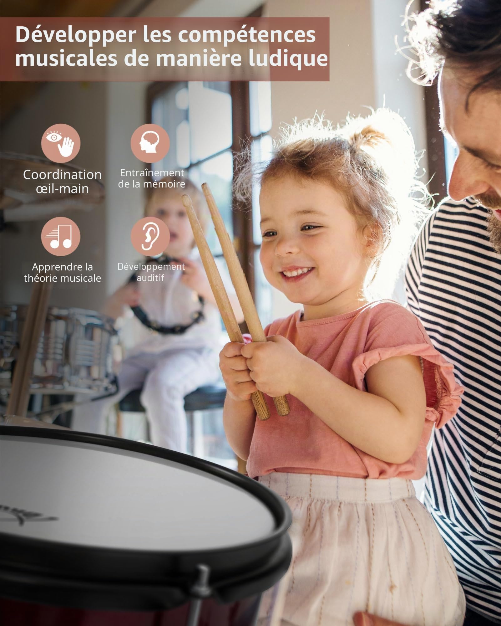 XDrum Junior Pro Batterie Enfant Rouge incl. École, Batterie composée de | Matériel 5 pièces simple, Grosse caisse 16", Pédale, HiHat 10", Caisse claire 12", Deux toms 10" et 11", Tom basse 13"
