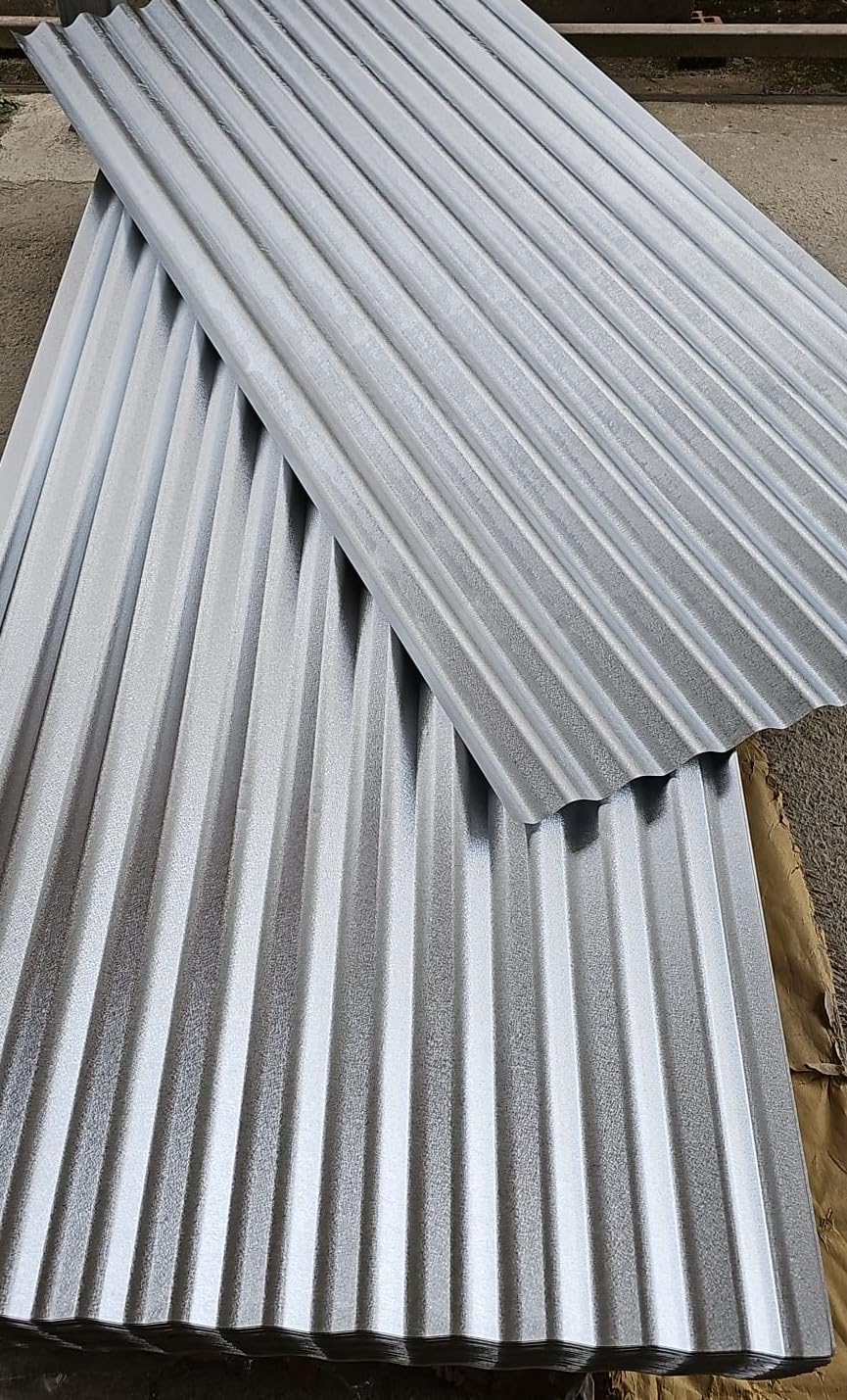 10PZ Lamiera Zincata Ondulata, 200x90 cm, Spessore 0,25 mm, per Copertura Tetti e Pareti