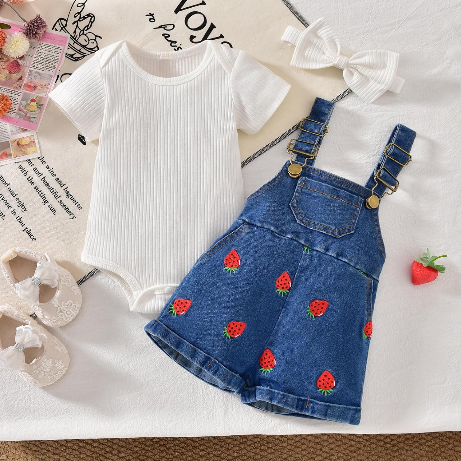 3-18 Months Baby Girls Denim Overall Shorts Set Short Sleeve Romper Jean Shortall Outfit