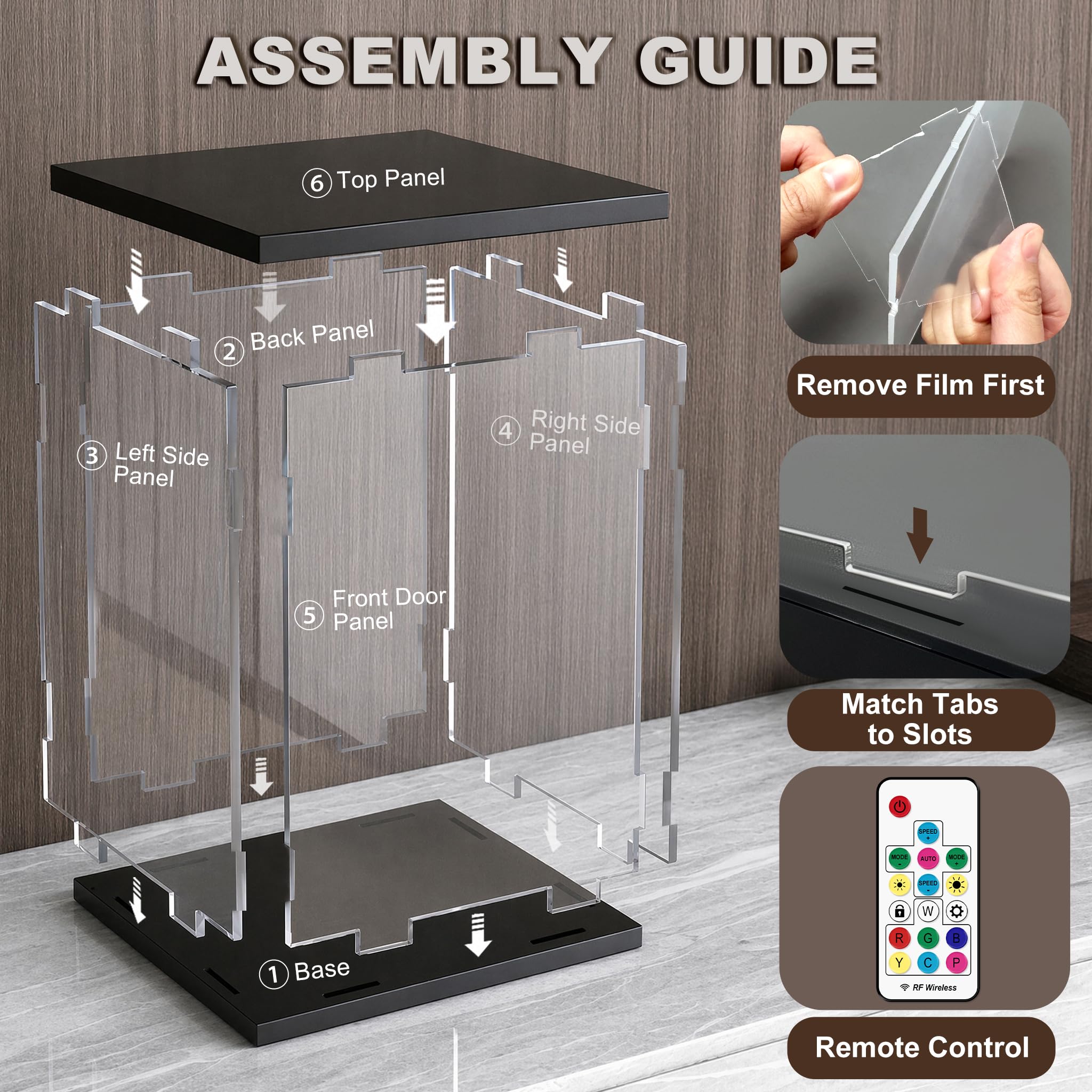 LANSCOERY Vitrine lumineuse RVB en acrylique, boîte de vitrine anti-poussière avec protection UV pour figurines, objets de collection, jouets - 24,9 x 18 x 41,9 cm
