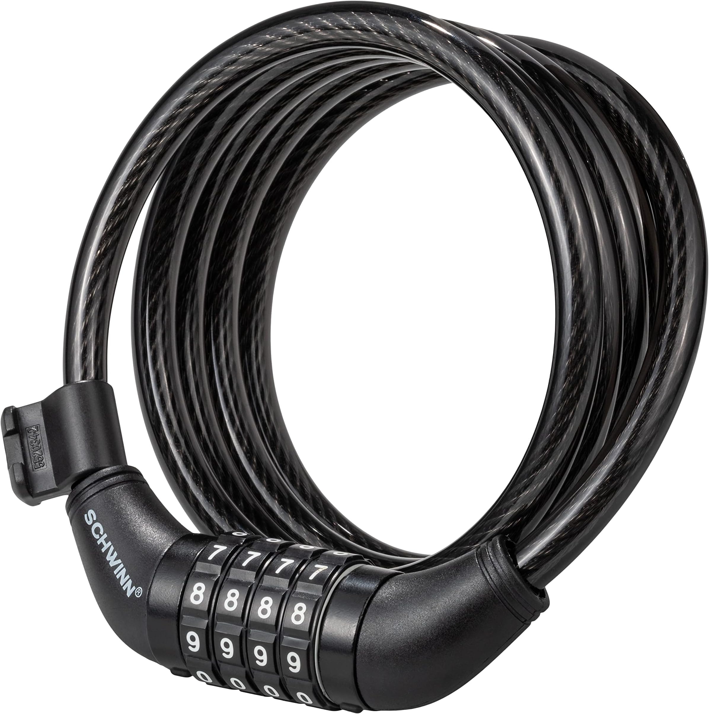 Schwinn Bike Combination Cable Lock, 6 ft x 10 mm, Black, Braided Steel, Durable Vinyl Cover, Carrying Bracket for Storage and Transport, Anti Theft Protection, Bike Lock Cable for Security