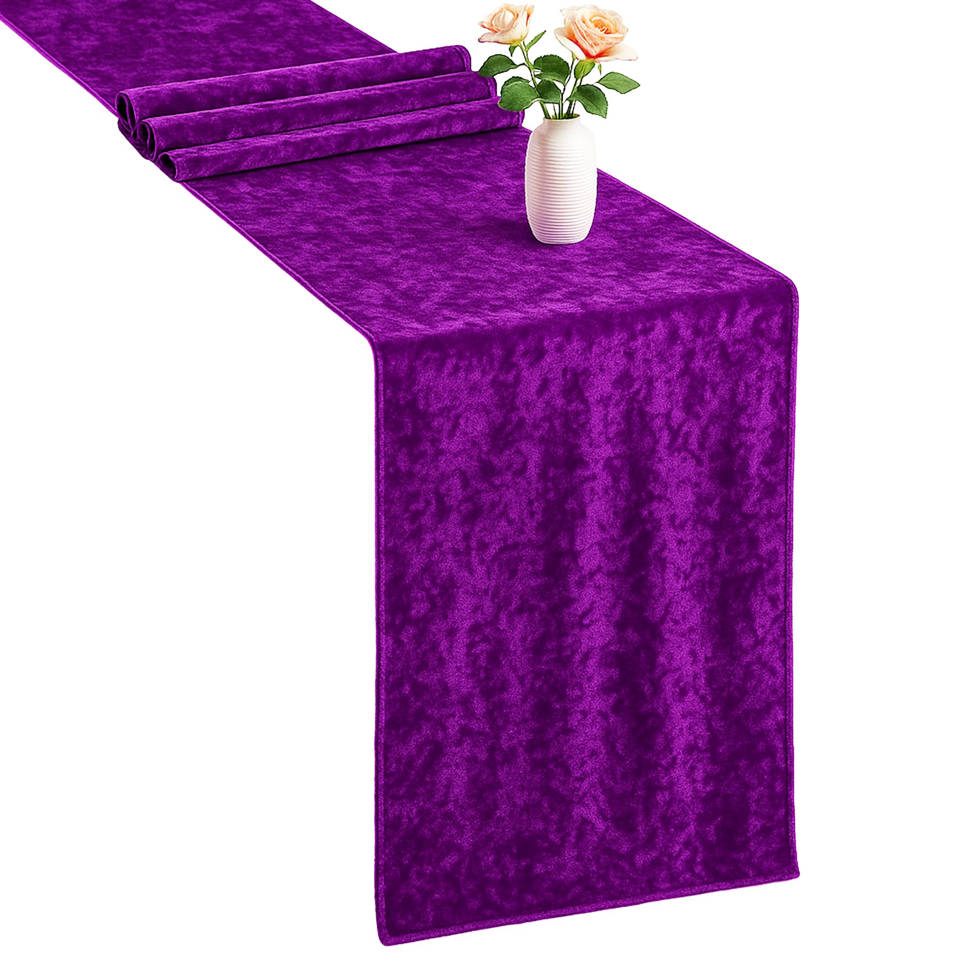 WedDecor Chemin de table en velours écrasé doux lavable pour mariage, cuisine, anniversaire, banquet, Noël et événements spéciaux, dîner, fête - 33 x 274 cm - Violet