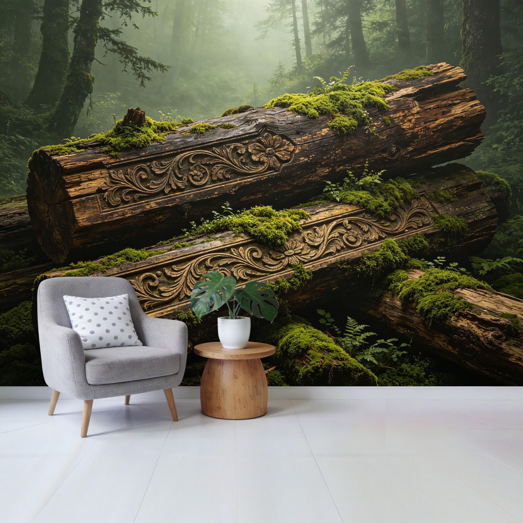 Qzlithotic Yq2605250979 Custom Size Wall Mural Carved Wooden Log Forest Nature Botanical Texture Selfadhesive Wall Fabric Removable Wallpaper For Home Office Decor