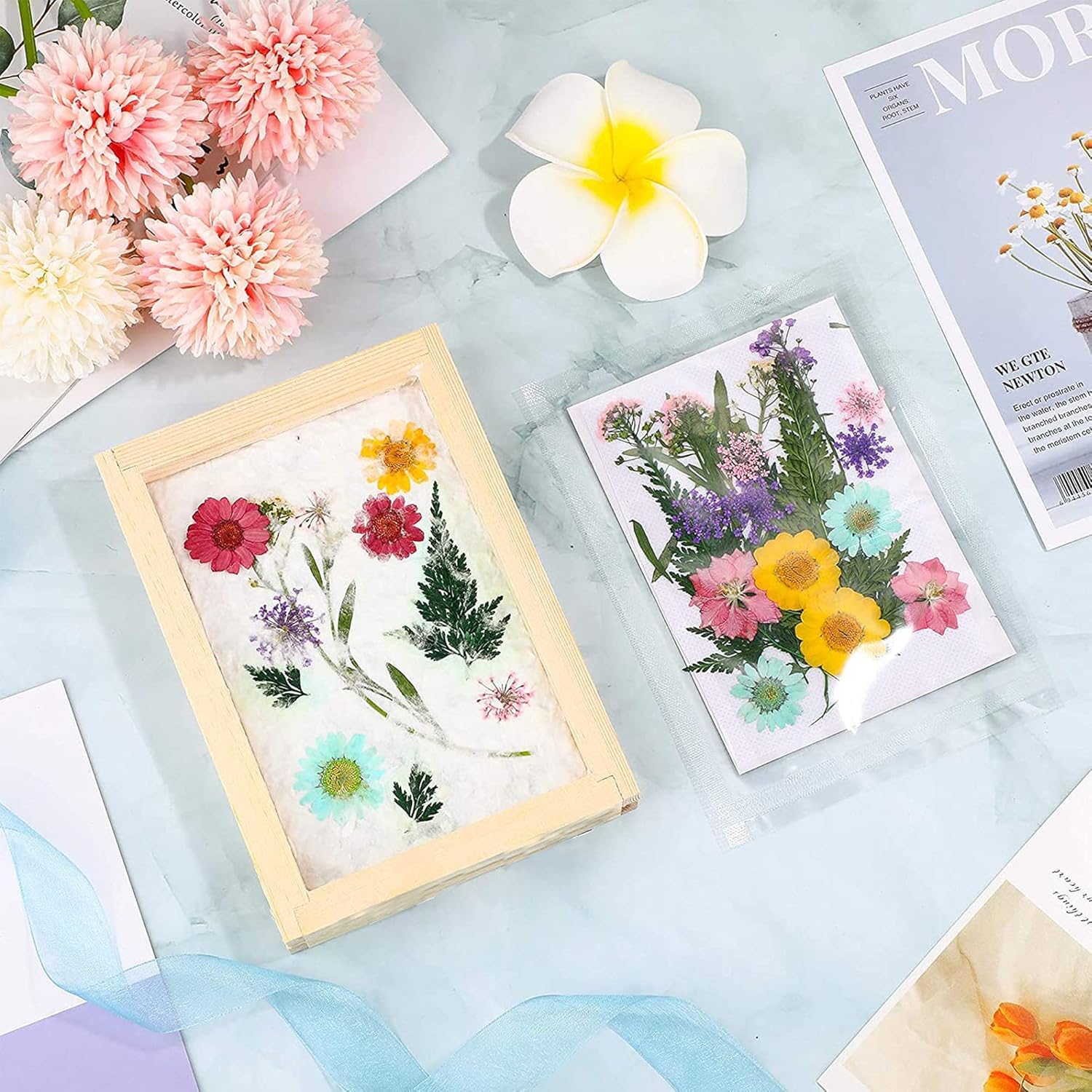 Kit per la creazione di Carta A5 Cornice per la creazione di Carta in Legno con pinzette Stampo per Fabbricazione di Carta con Fiori secchi in polpa per Artigianato Fai-da-Te