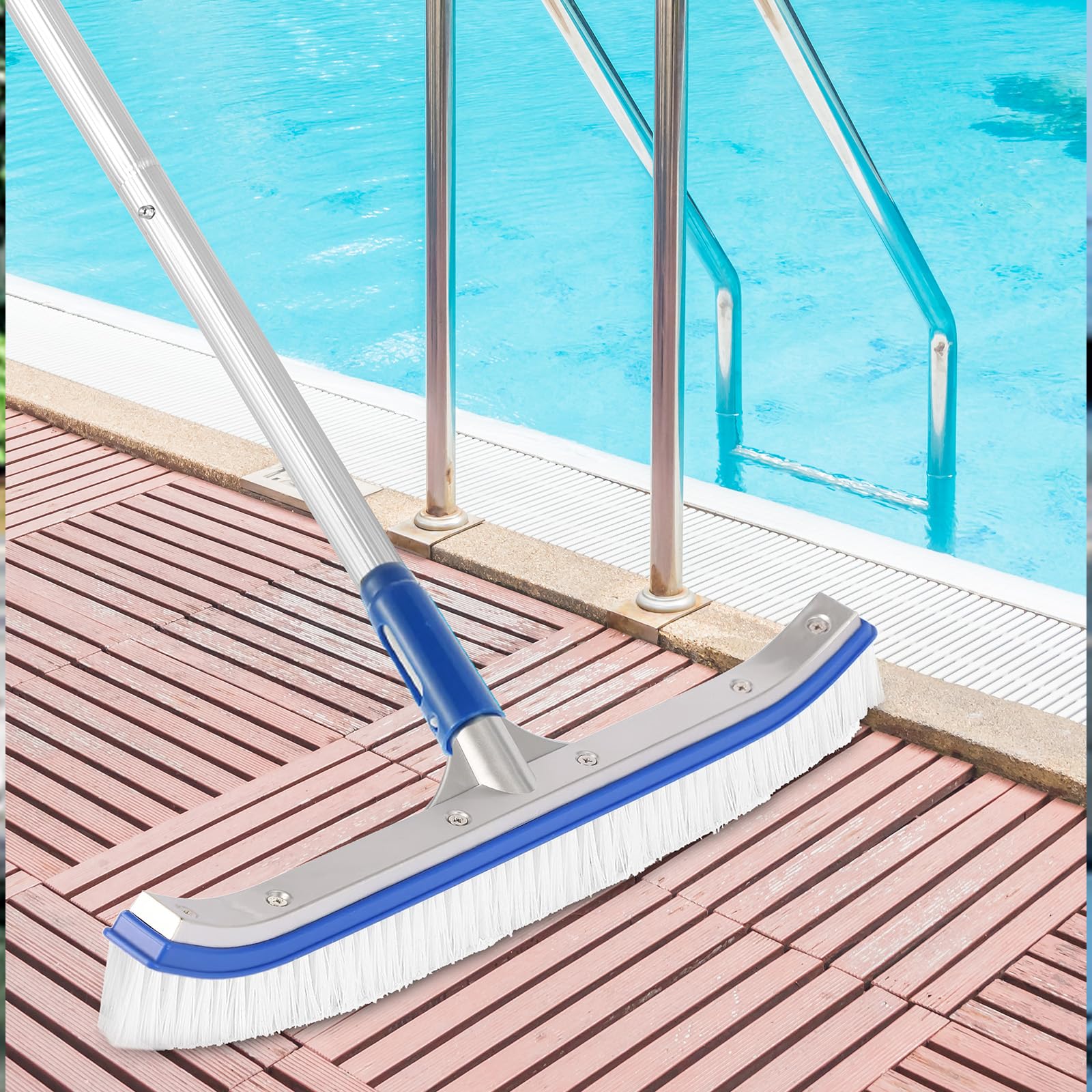 Cepillo de Piscina 160 cm, Cepillo Piscina con pertiga, Cepillo para Limpiar Piscinas 44cm, con Barra de Aluminio Ajustable y Parte Trasera de Aluminio Reforzado para Paredes, Azulejos