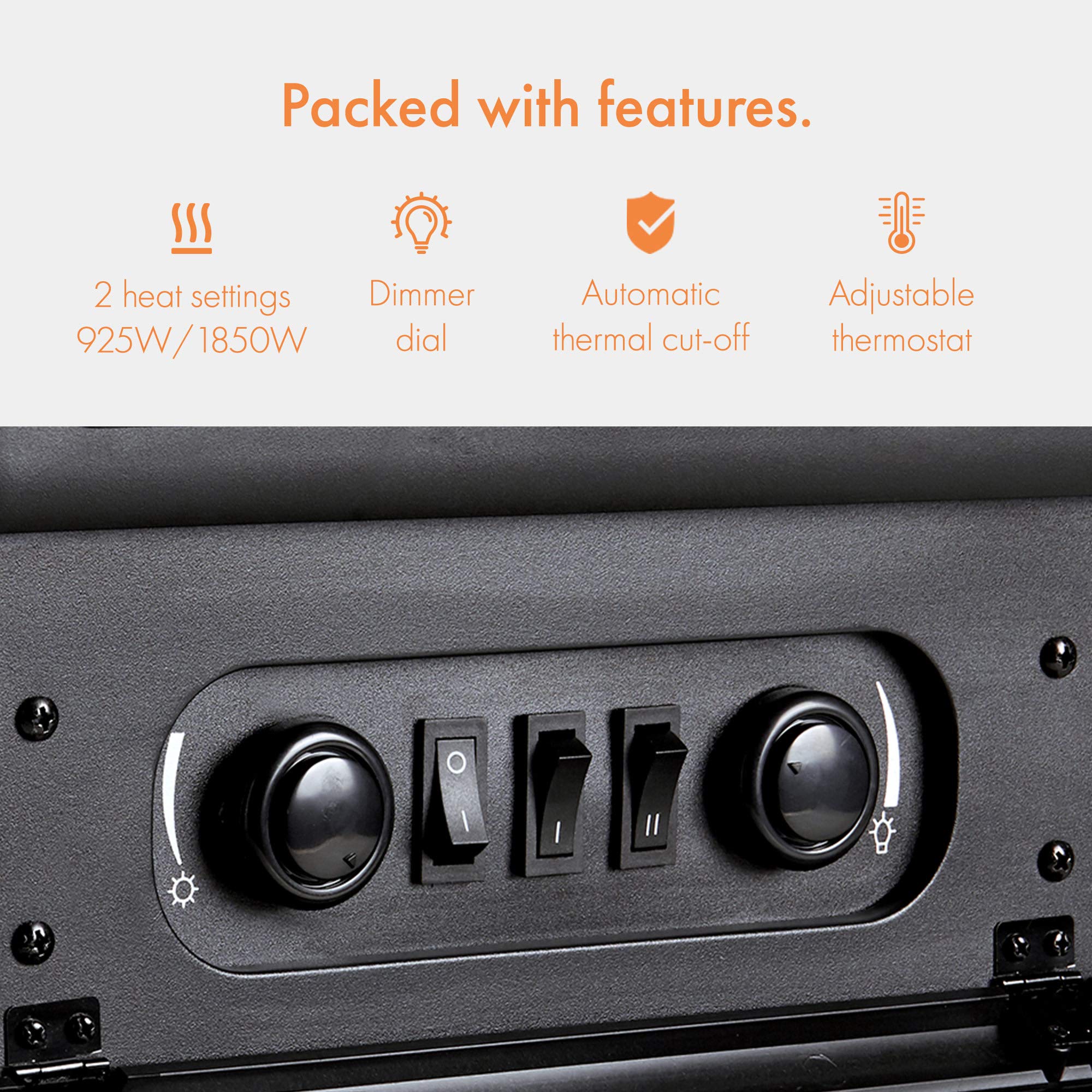 VonHaus Electric Stove Heater 1850W Freestanding Fireplace with Wood