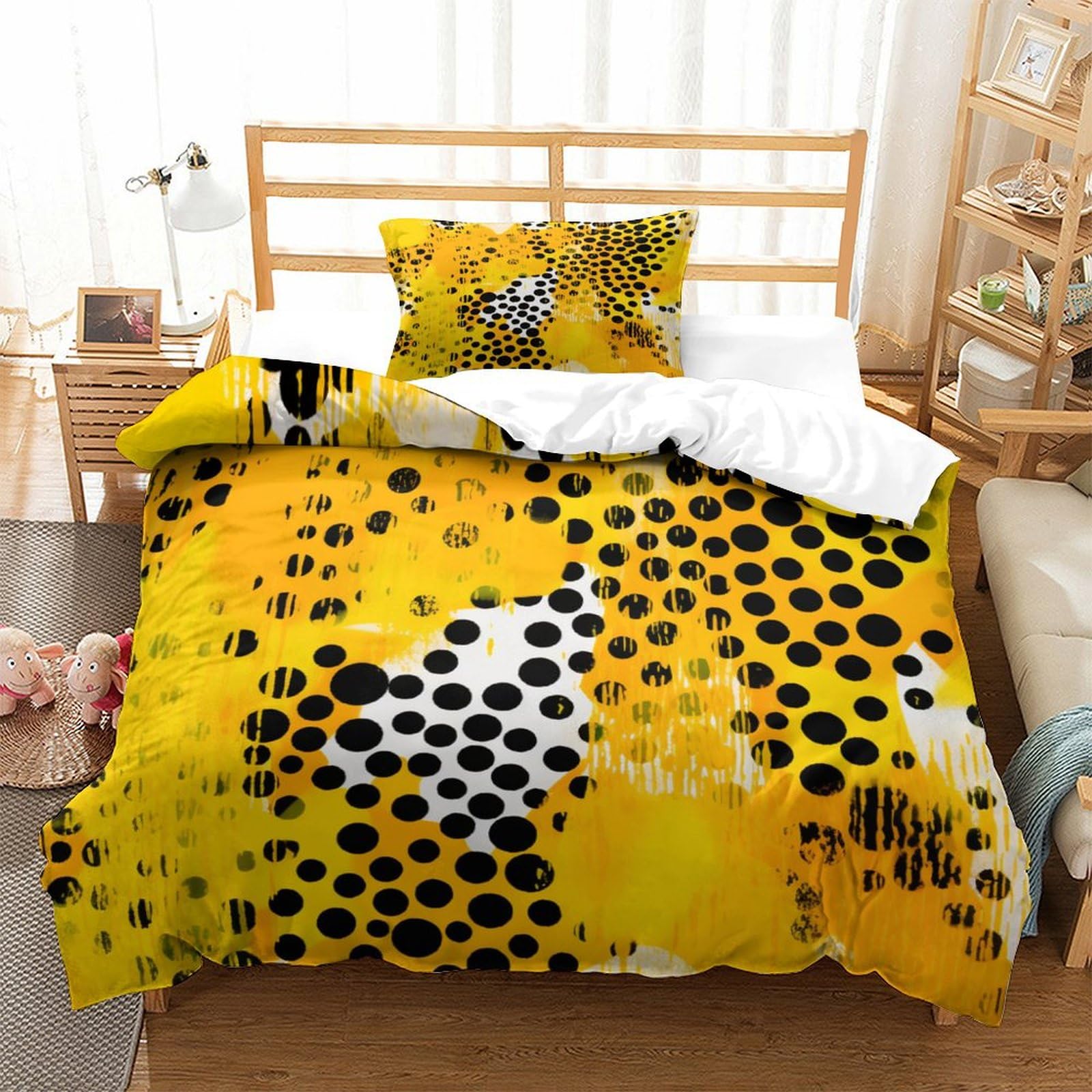 P1S9U7W5Y Vivid Yellow Dot 3D Printed Duvet Cover Set 3pcs Microfiber Abstract Bedding Set Single