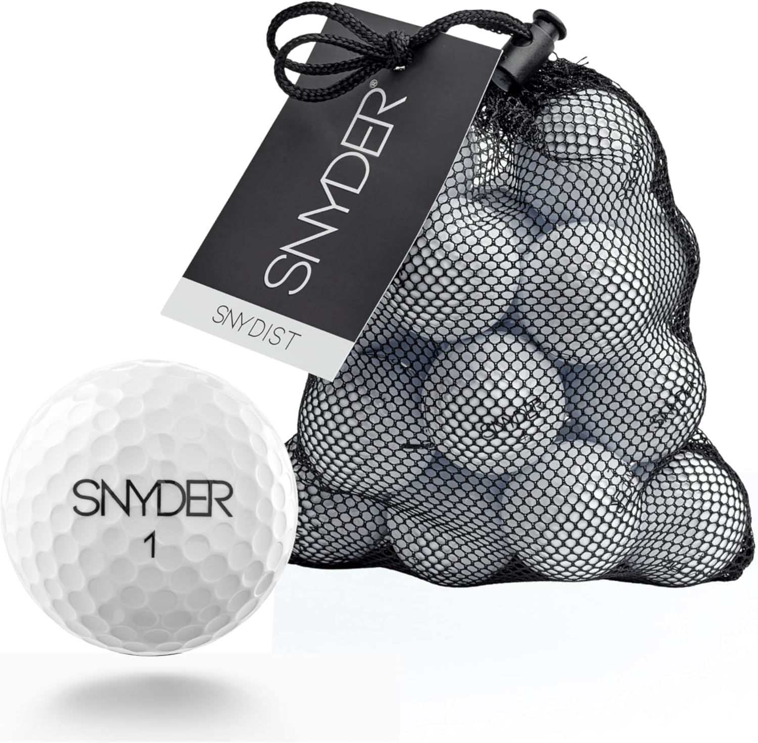 SNYDER - SNY DIST Premium Golfbälle | 20 Stück im Ballnetz | Ideal für: Maximale Ballgeschwindigkeit, Lange Schläge & gerade Flugbahnen Weiß