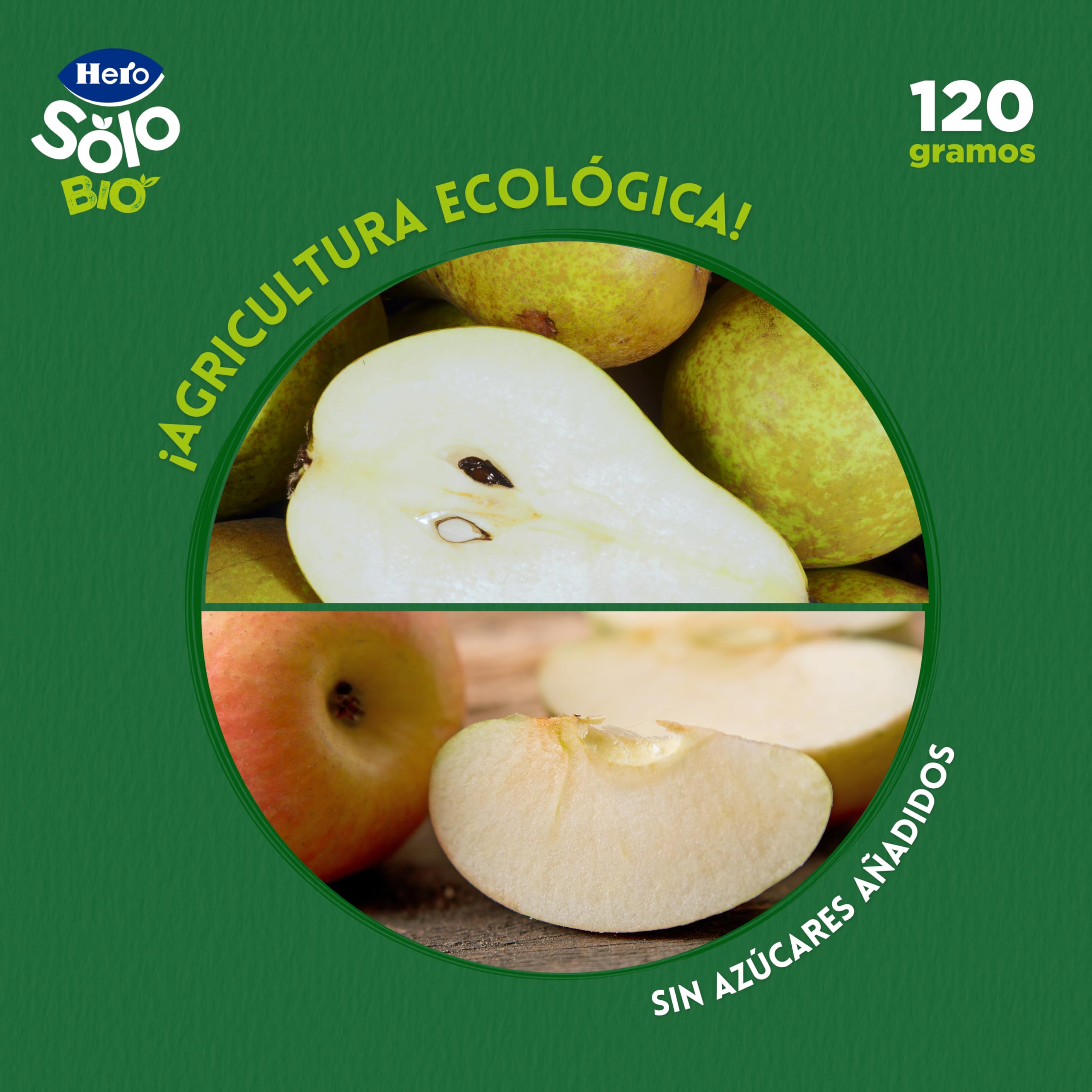 Hero Solo Bio Tarritos de Pera y Manzana 100% Ecológico - Pack 12 x 120 g