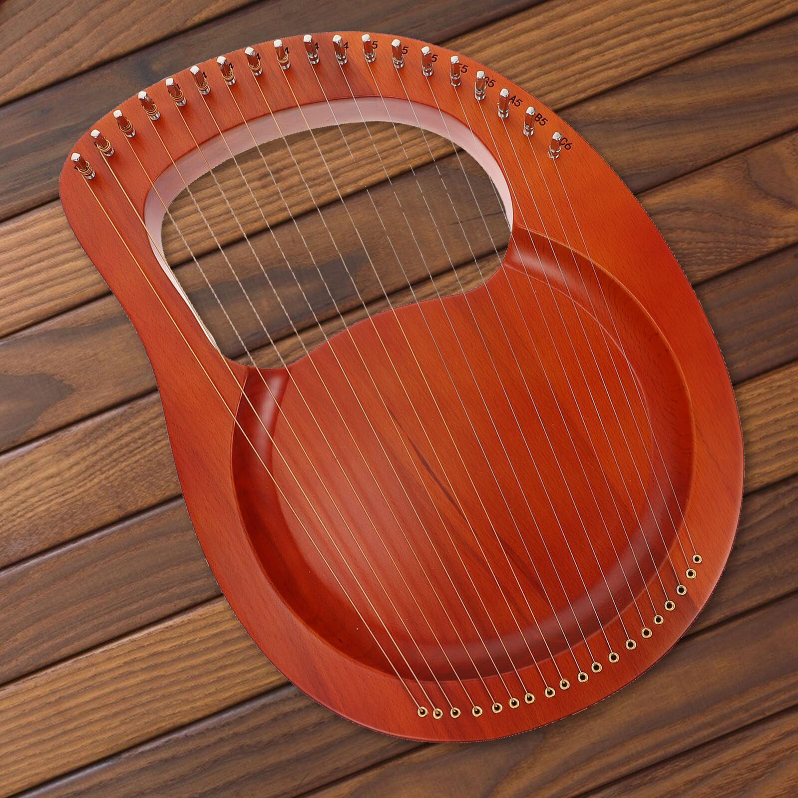 Cabilock Arpa Instrumento Musical Relajante de Lira Portátil 19 Cuerdas de Metal, Diseño Ligero de Plástico Marrón Adecuado para Niños y Principiantes