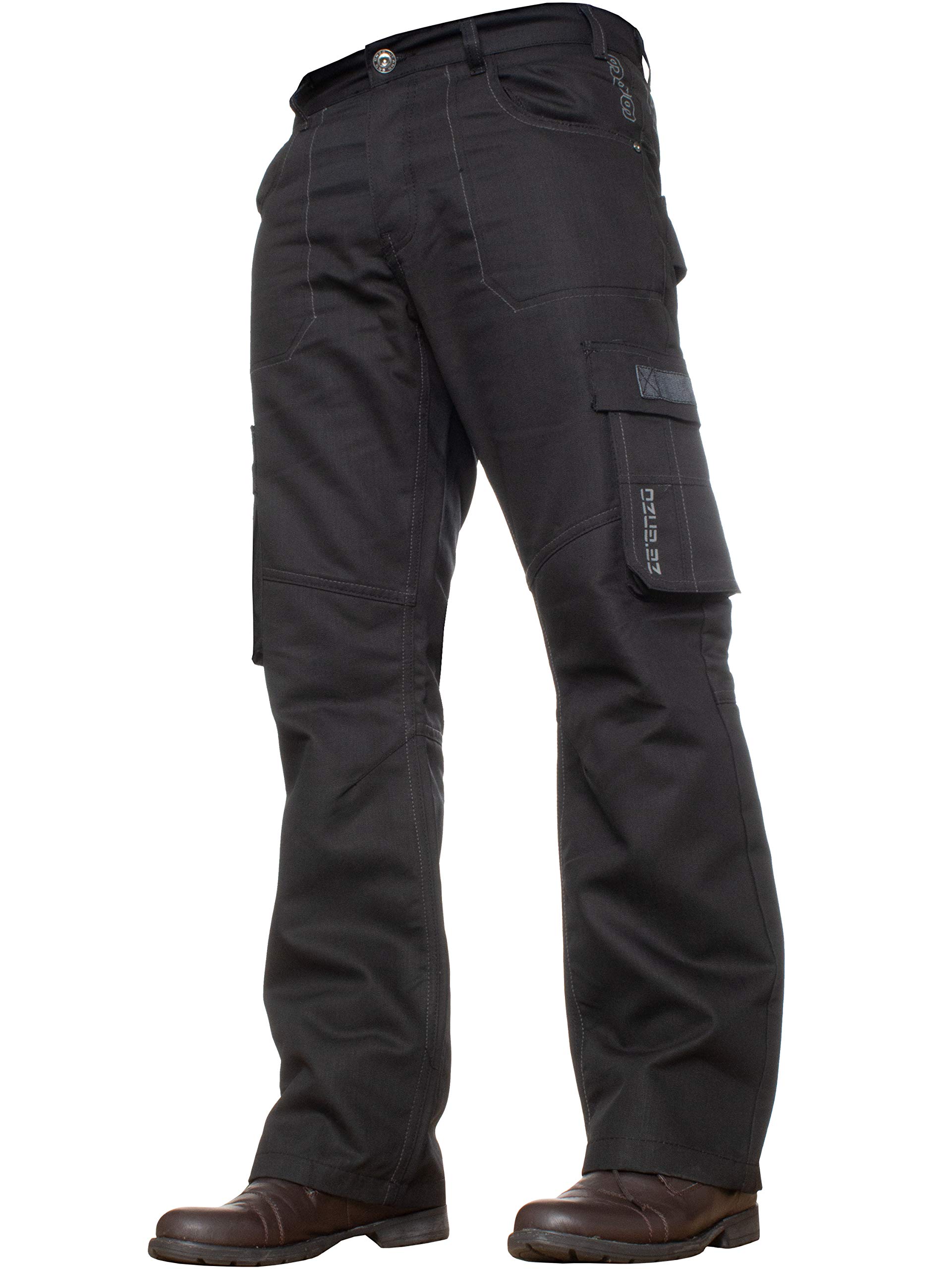 Ze Enzo (, 42W / 32L) Enzo Mens Cargo Jeans Trousers Casual Work Denim Black