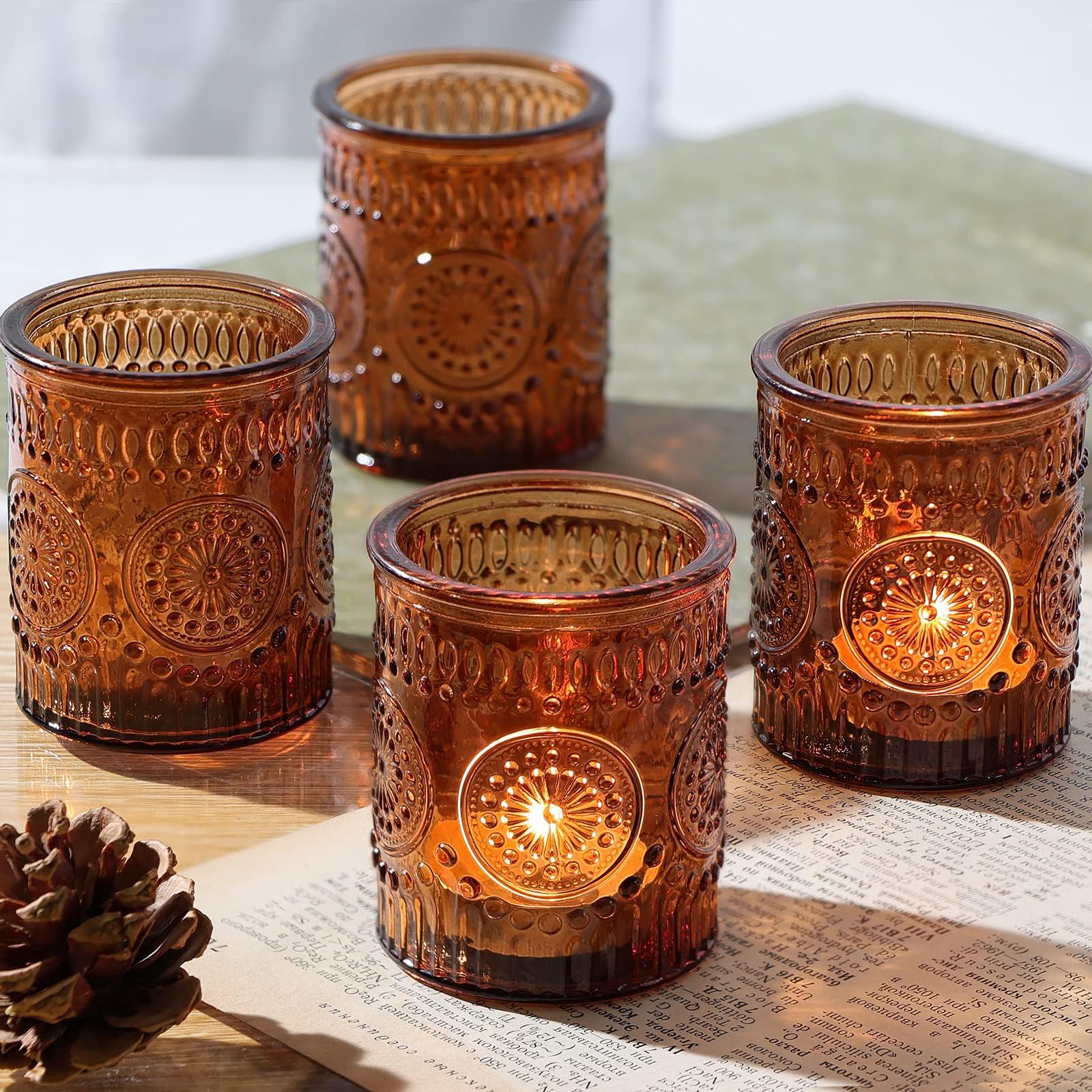 Lanttu 12 Pcs Amber Votive Candle Holder 2.1"x2.56" Tealight Candle Holders