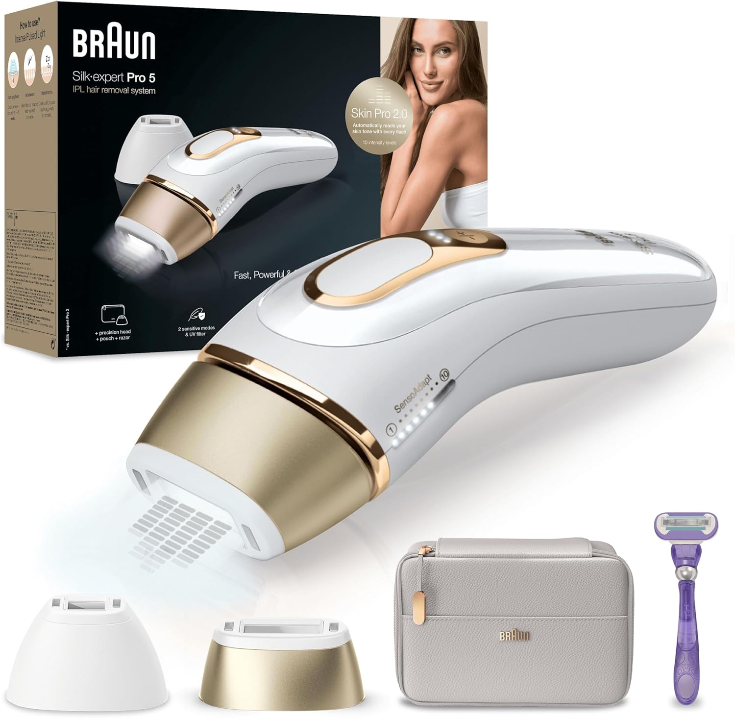 Braun IPL Silk-Expert Pro 5, At Home Hair Removal Device With Pouch, Precision Head And Venus Razor, Alternative For Laser Hair Removal, Gift For Women, White/Gold, PL5137 Braun IPL Silk-Expert Pro 5, At Home Hair Removal Device With Pouch, Precision Head And Venus Razor, Alternative For Laser Hair Removal, Gift For Women, White/Gold, PL5137