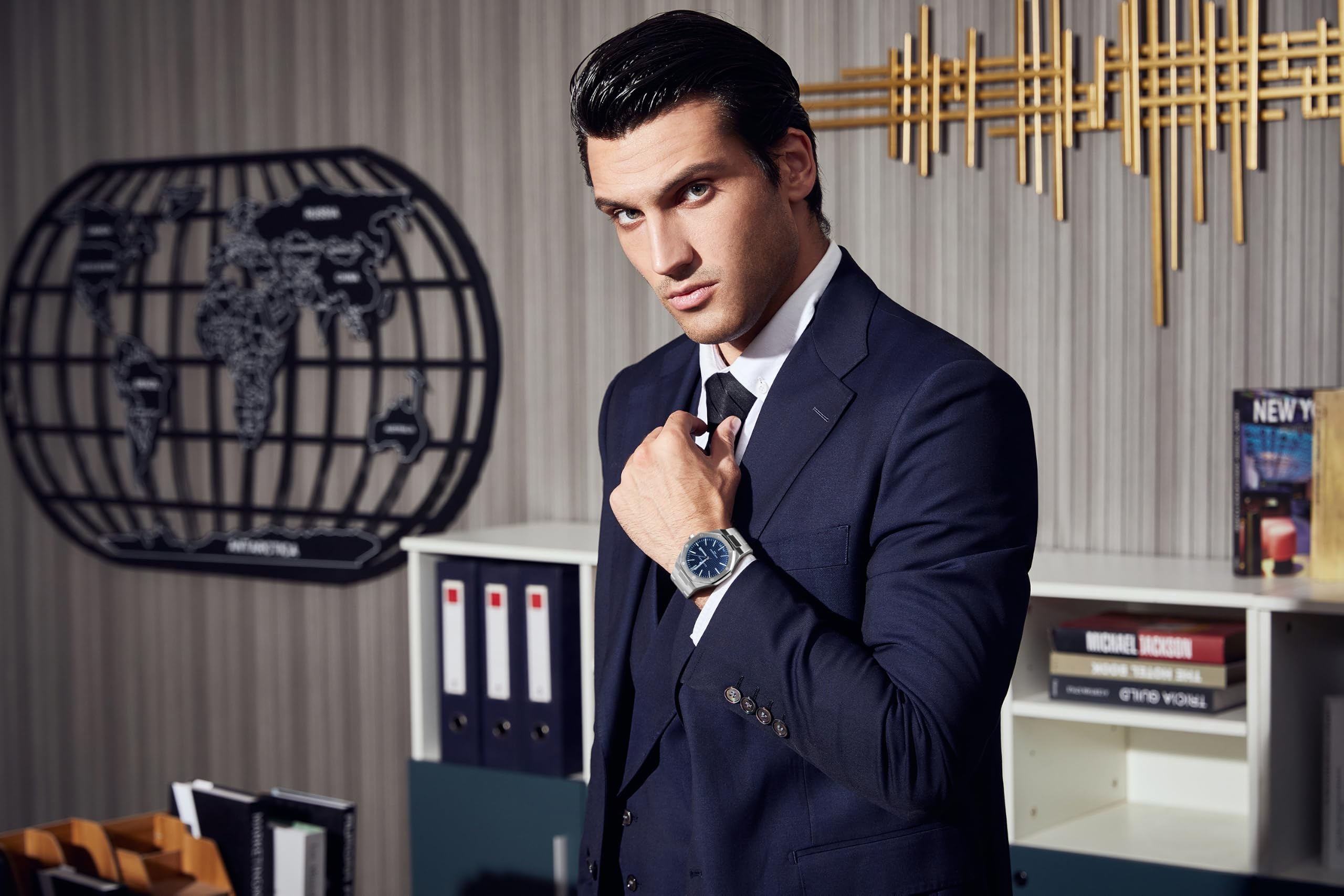 SAPPHERO Orologio Uomo Impermeabile 50M Al Quarzo Argento Cinturino Acciaio Inox Data Calendario Nero Blu Uomini Orologi Regali da Polso per gli Uomini