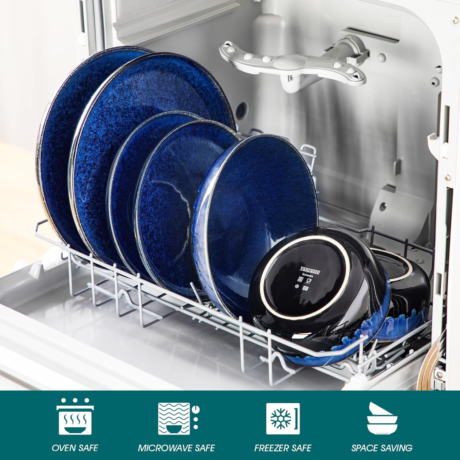 vancasso Starry Plates and Bowls Sets for 6, 24 Pieces Dinnerware Sets, Blue Reactive Glaze Dishes Sets for Kitchen, Scratch Resistant Stoneware Dishes Set, Dishwasher and Microwave Safe - Image 4