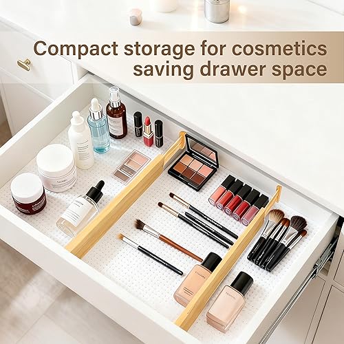 Miniatura 7 de Juego de 4 separadores de cajones de bambú, organizador de cajones ajustable con resorte (16.9-22.2 pulgadas), 2.3 pulgadas de altura, adecuado