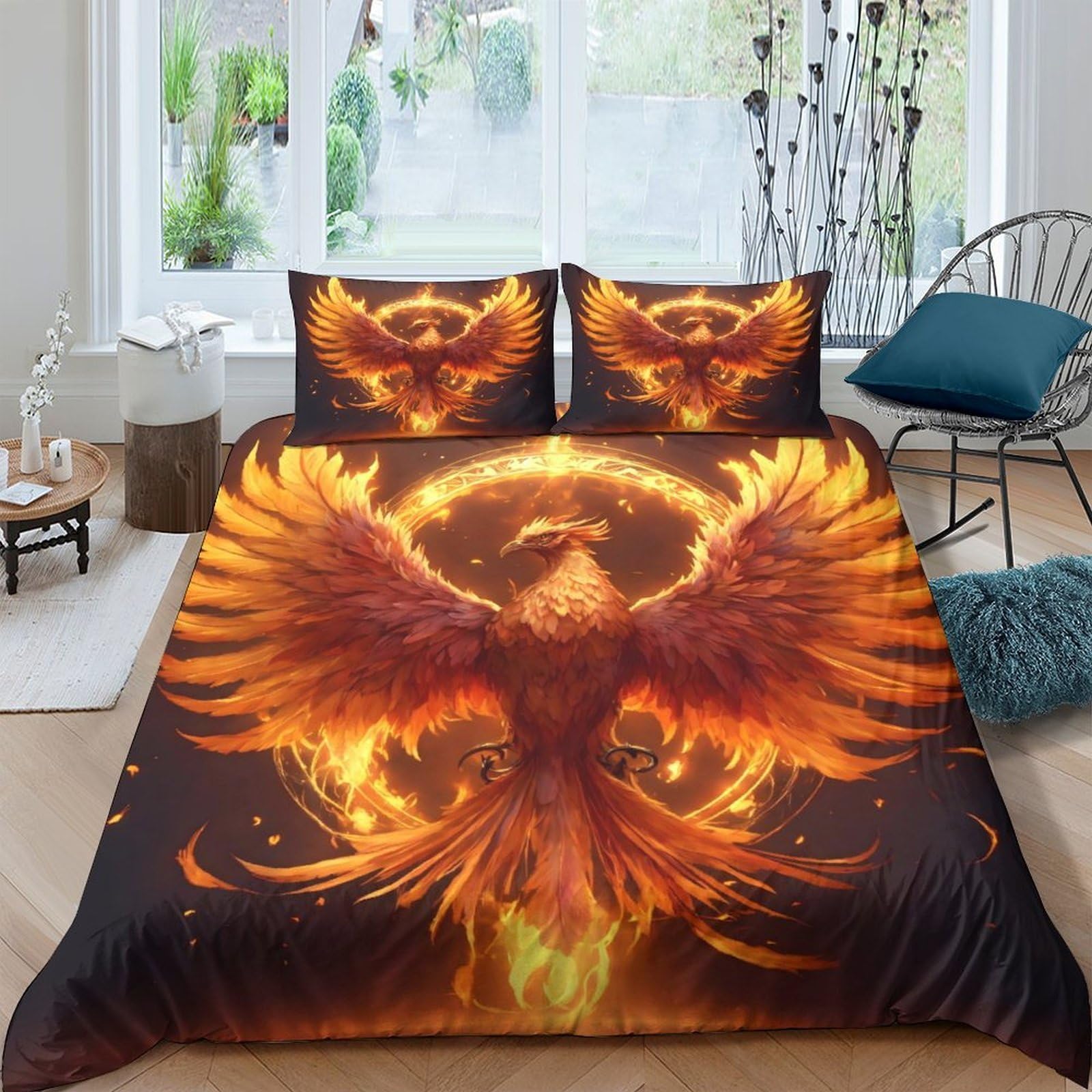 Ctjqhvkz Style-6 3D Printed Fire Phoenix Fitted Sheet Microfiber Soft Breathable Flame Bird Mattress Cover For Bedroom Guest Room Decor Single（135X200cm）