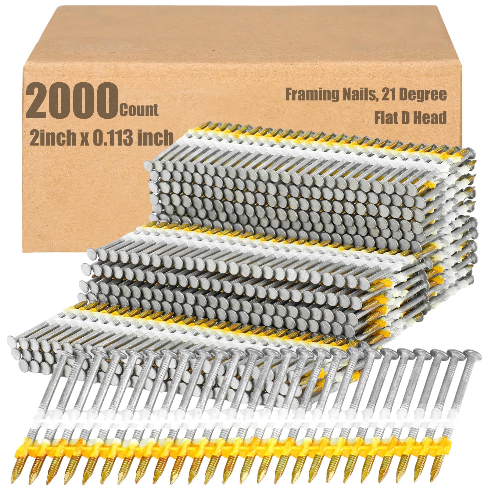 Therwen 2000 clavos de marco de 2 pulgadas x 0.113 pulgadas, 21 grados