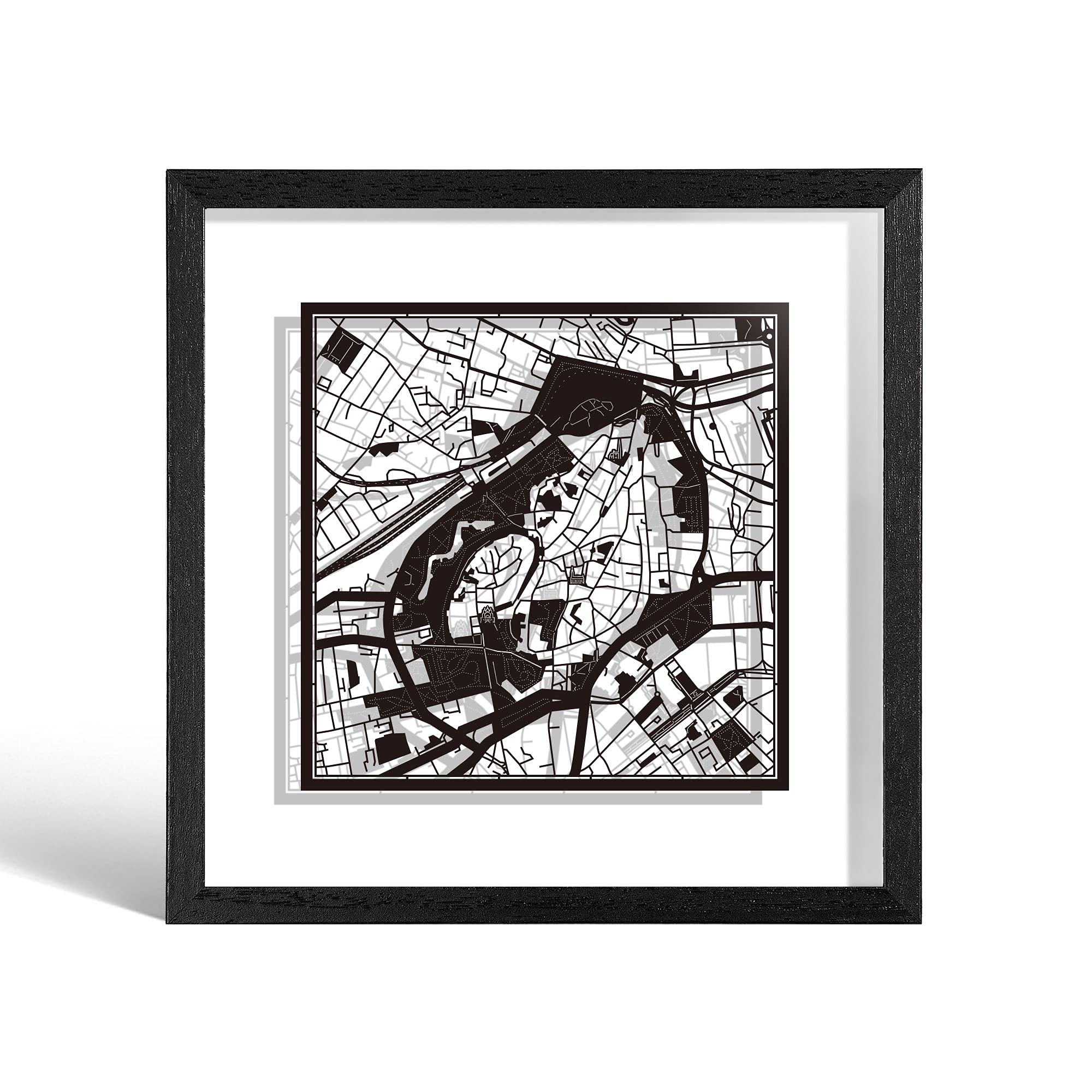 O3 DESIGN STUDIO Tallinn Paper Cut Map framed, Black map, Black frame, 23x23 cm, Gift Boxed, 2 background color, self-changing, Paper Art — image 1